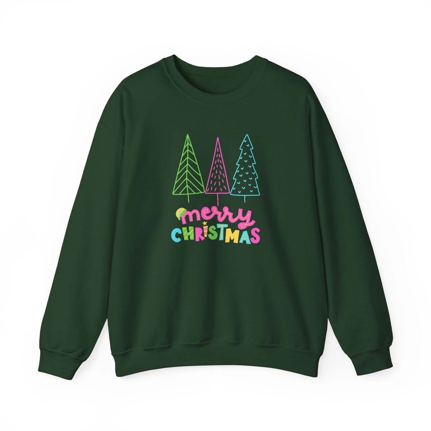 Unisex Heavy Blend Crewneck Sweatshirt Neon Christmas Trees 🎄✨🌈