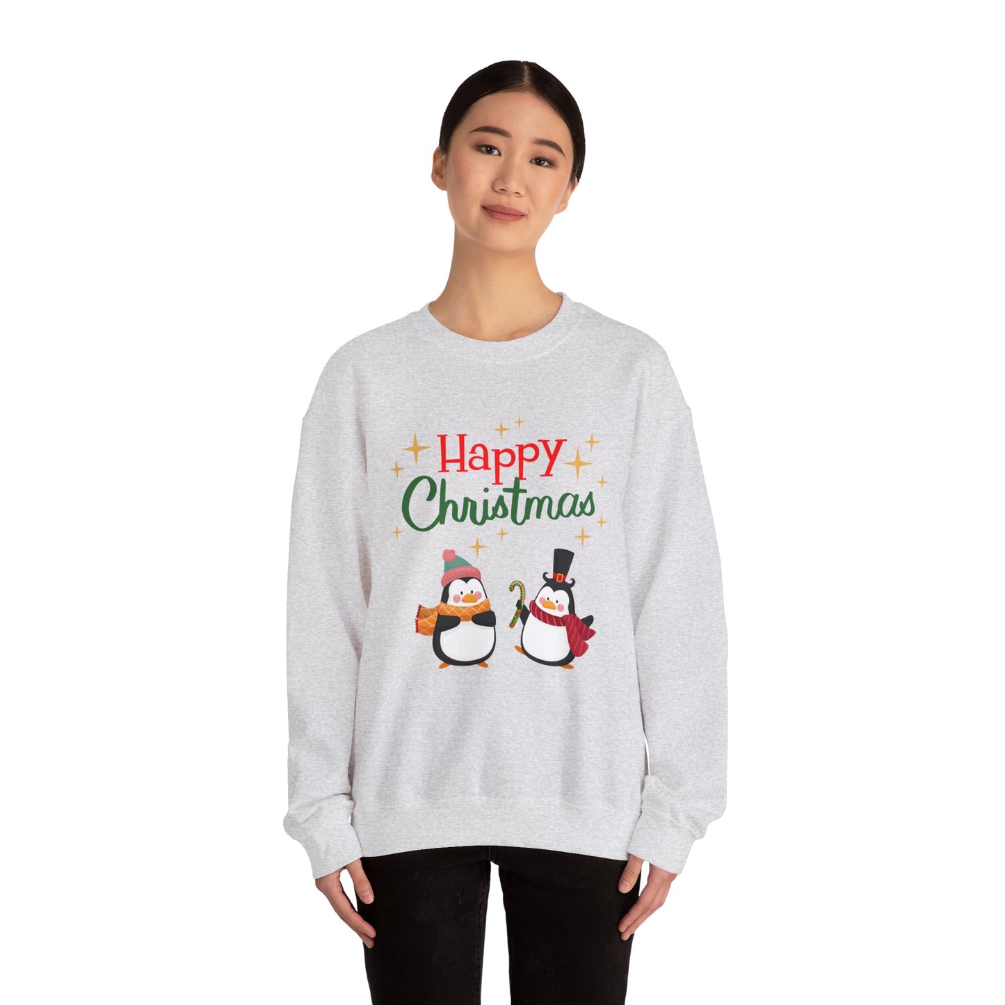 Unisex Heavy Blend Crewneck Sweatshirt Happy Christmas with Penguins 🎄🐧✨