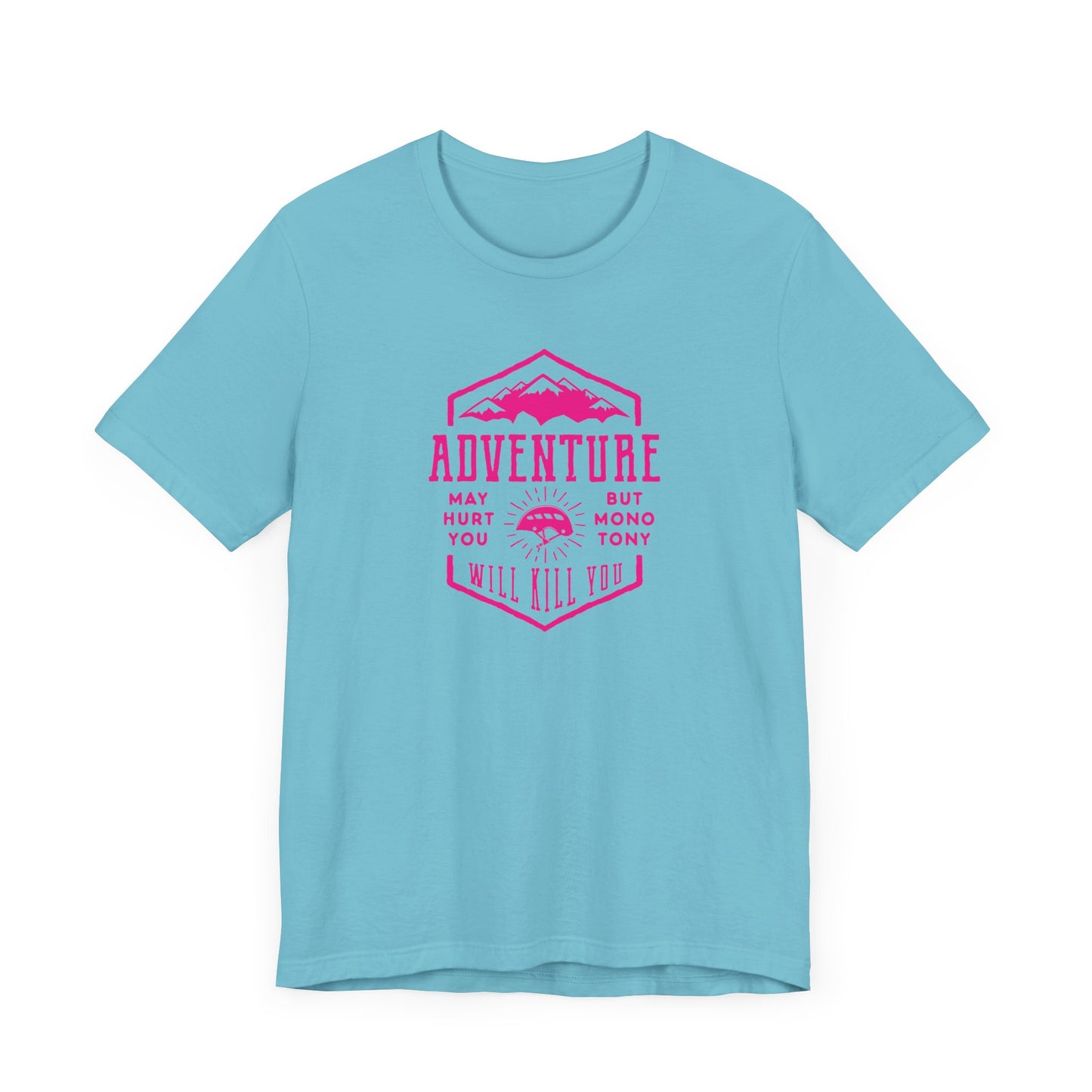 Unisex Jersey Short Sleeve Tee "Adventure" Pink Print