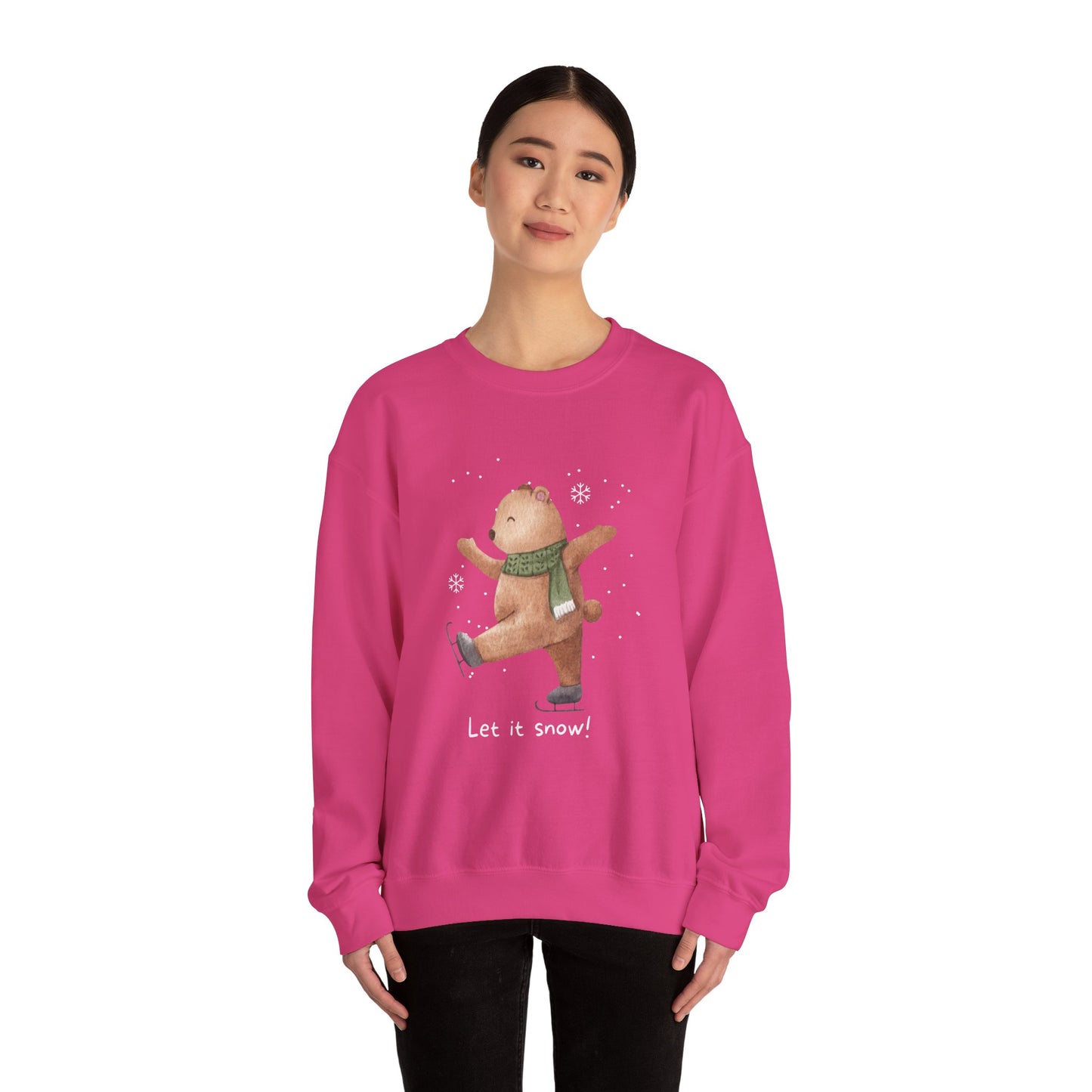 Unisex Heavy Blend Crewneck Sweatshirt Let It Snow Teddy Bear Ice Skating ❄️🐻