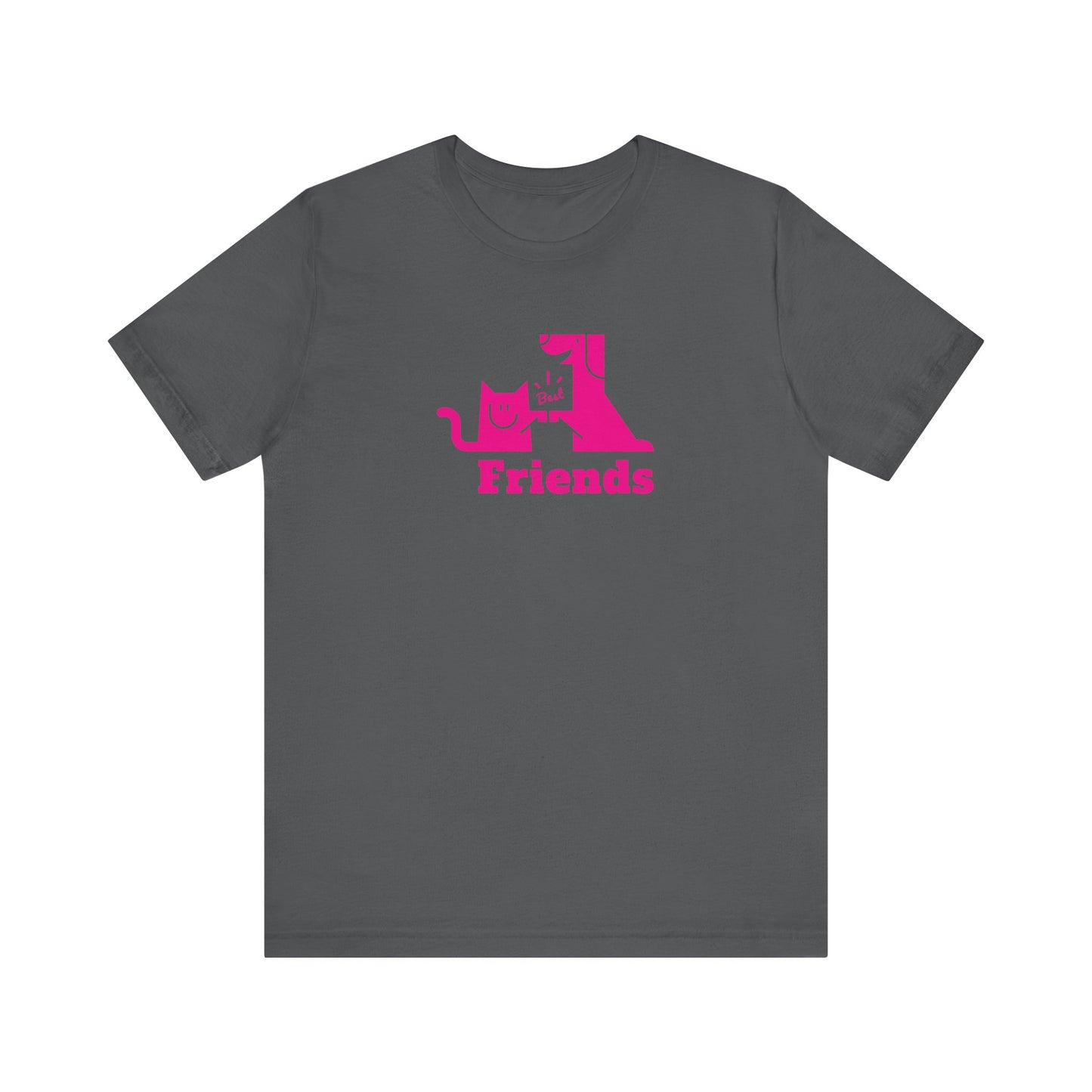 Cat & Dog Hi-5 Each Other Best Friends Pink Print Unisex Jersey Short Sleeve Tee