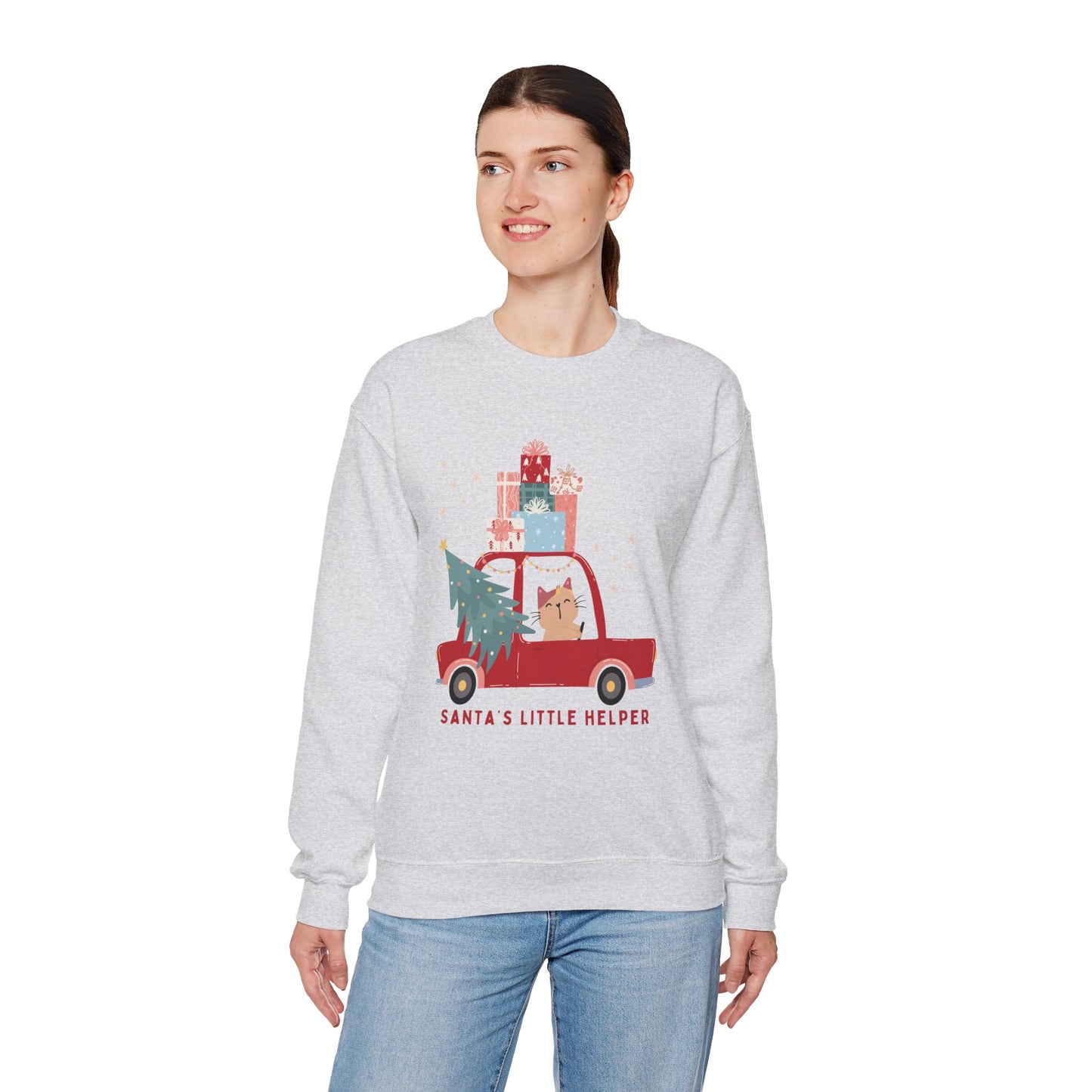 Santa's Little Helper Cat Driving 🎄🚗🐱 Unisex Heavy Blend Crewneck Sweatshirt