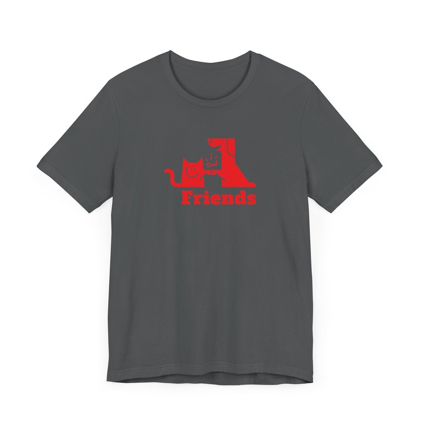Cat & Dog Hi-5 Each Other Best Friends Red Print Unisex Jersey Short Sleeve Tee