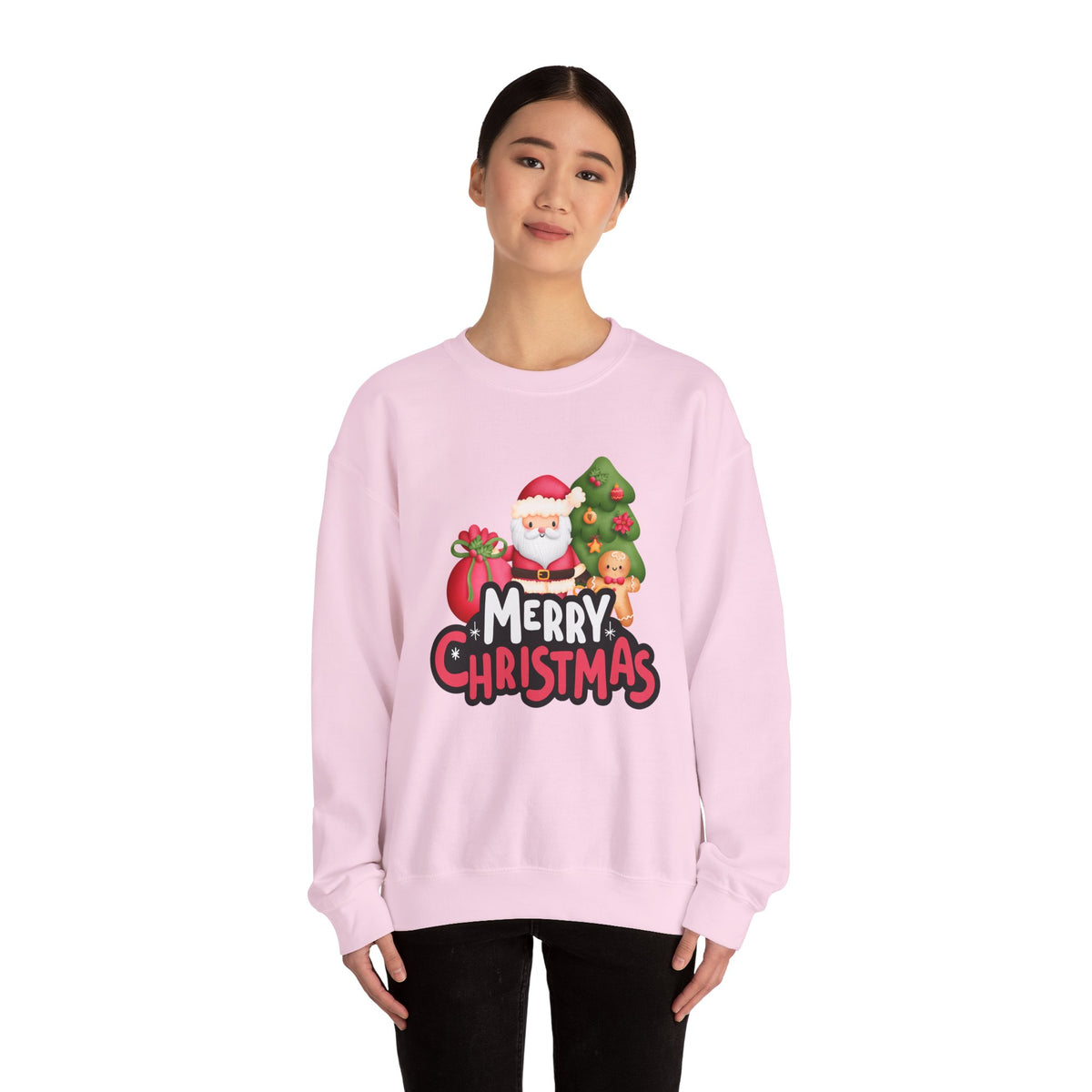 Unisex Heavy Blend Crewneck Sweatshirt  Merry Christmas with Santa & Gingerbread Man 🎅🍪✨