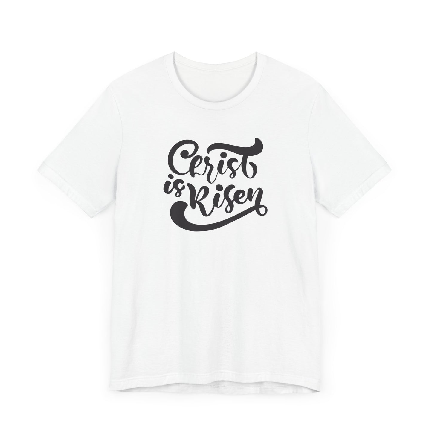 Unisex Jersey Short Sleeve Tee Easter 'Christ is Risen' Black Print