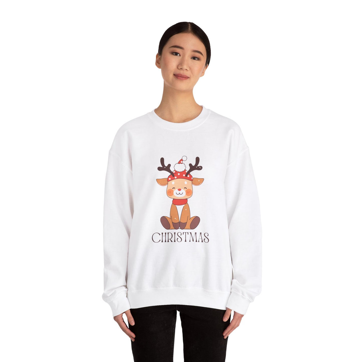 Unisex Heavy Blend Crewneck Sweatshirt Sitting Deer with Christmas 🎄🦌✨