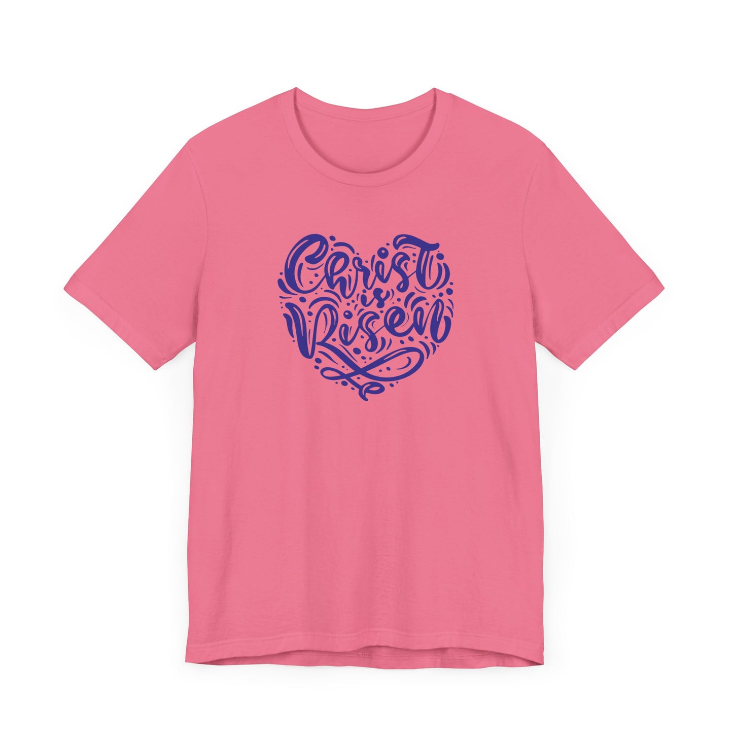 Unisex Jersey Short Sleeve Tee Easter 'Christ is Risen' Heart Shaped Navy Print