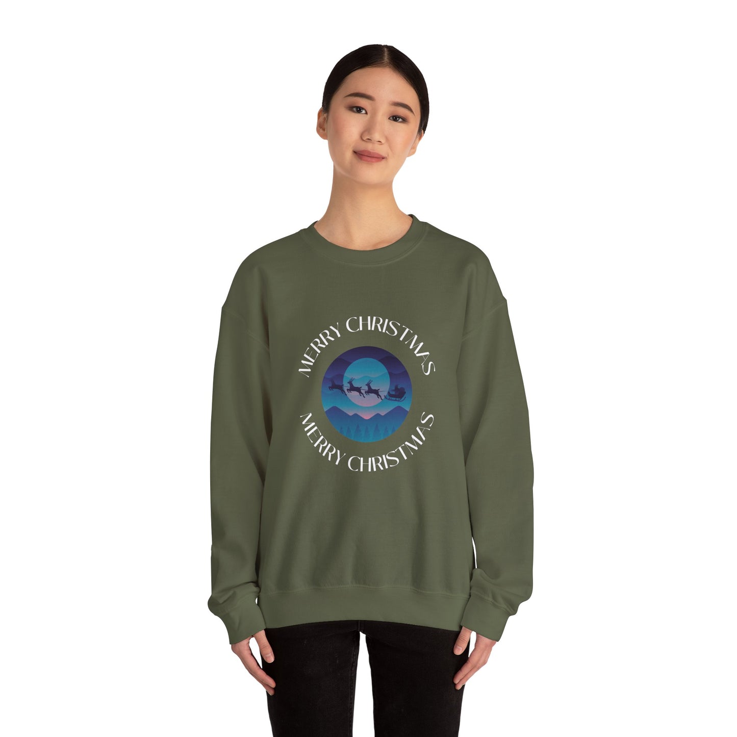 Unisex Heavy Blend Crewneck Sweatshirt Merry Christmas with Santa's Sleigh 🎅🌌