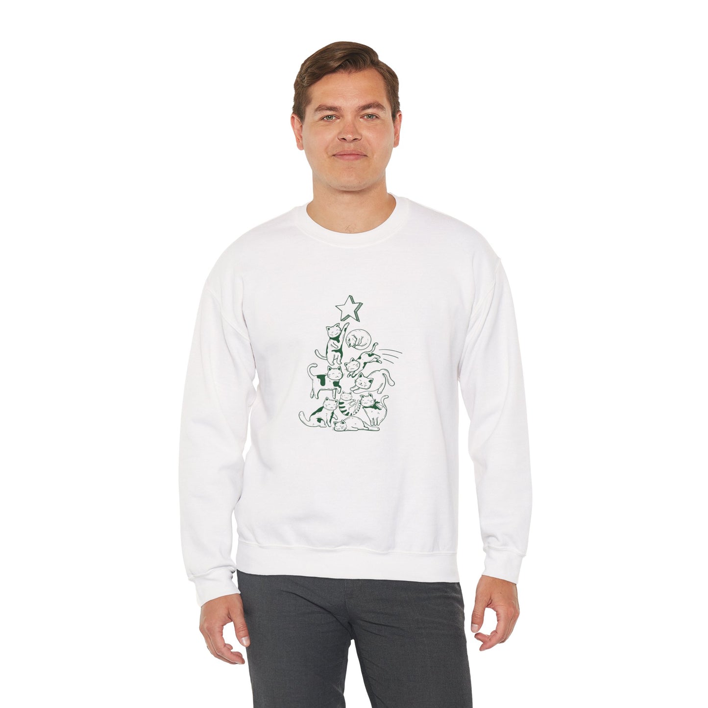 Cat Christmas Tree Design 🎄🐾✨ Unisex Heavy Blend Crewneck Sweatshirt