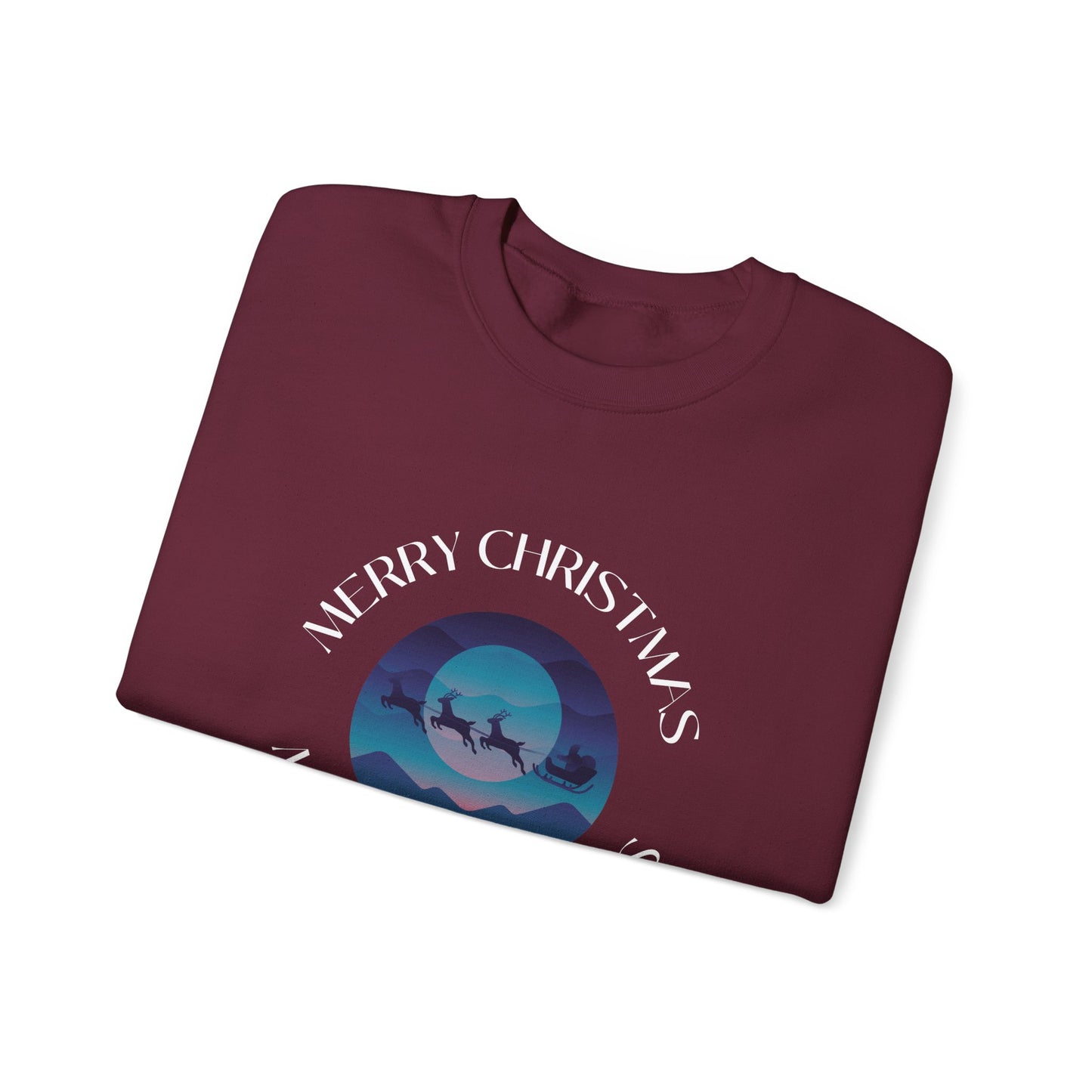 Unisex Heavy Blend Crewneck Sweatshirt Merry Christmas with Santa's Sleigh 🎅🌌