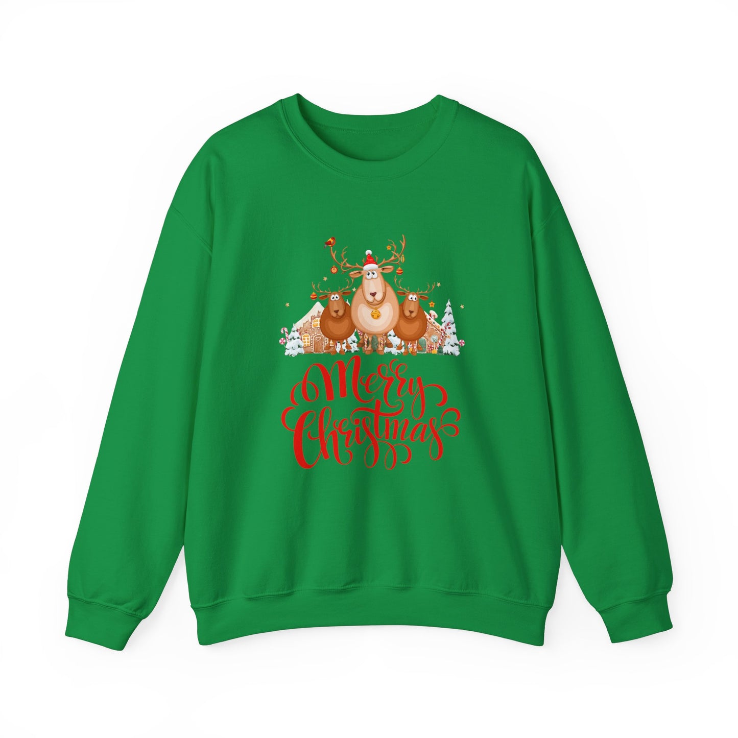 Unisex Heavy Blend Crewneck Sweatshirt Merry Christmas with Reindeer 🎄🦌✨