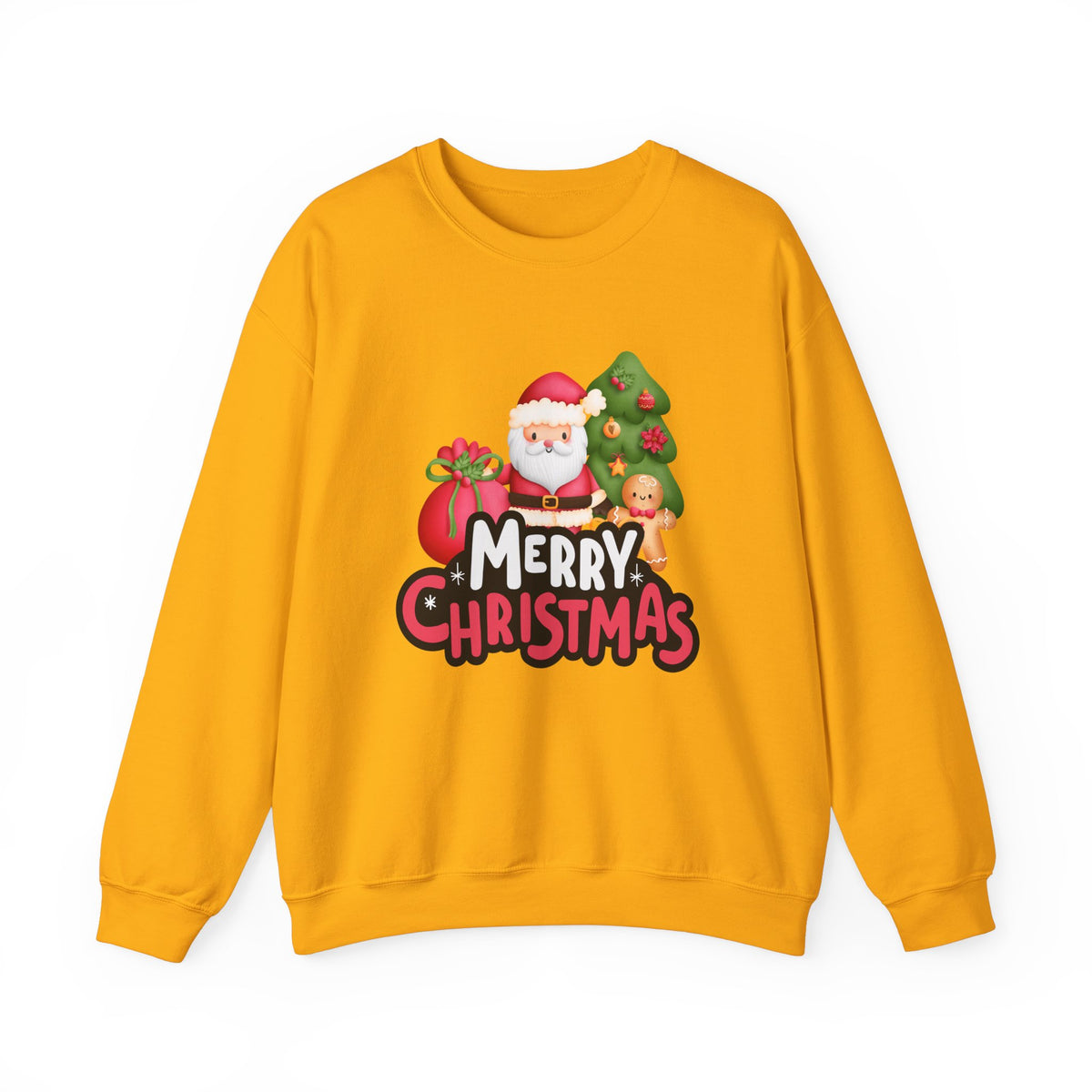 Unisex Heavy Blend Crewneck Sweatshirt  Merry Christmas with Santa & Gingerbread Man 🎅🍪✨