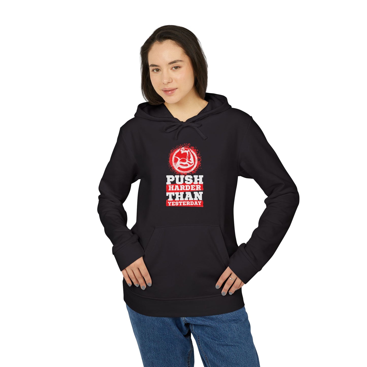 Push Harder Than Yesterday Adidas Unisex Cozy Fleece Hoodie
