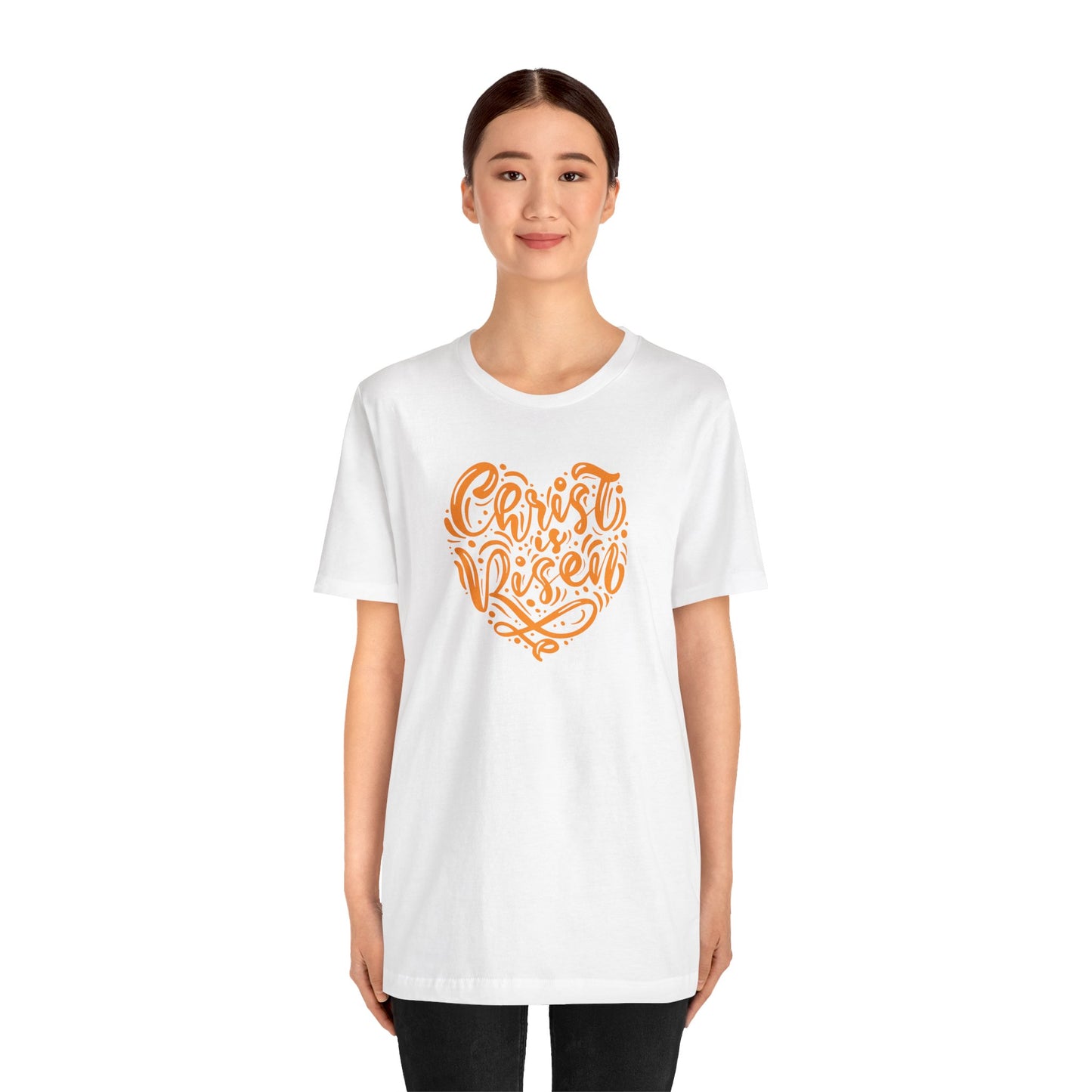 Christ is Risen Heart Shaped Orange Print Unisex Jersey Short Sleeve Tee