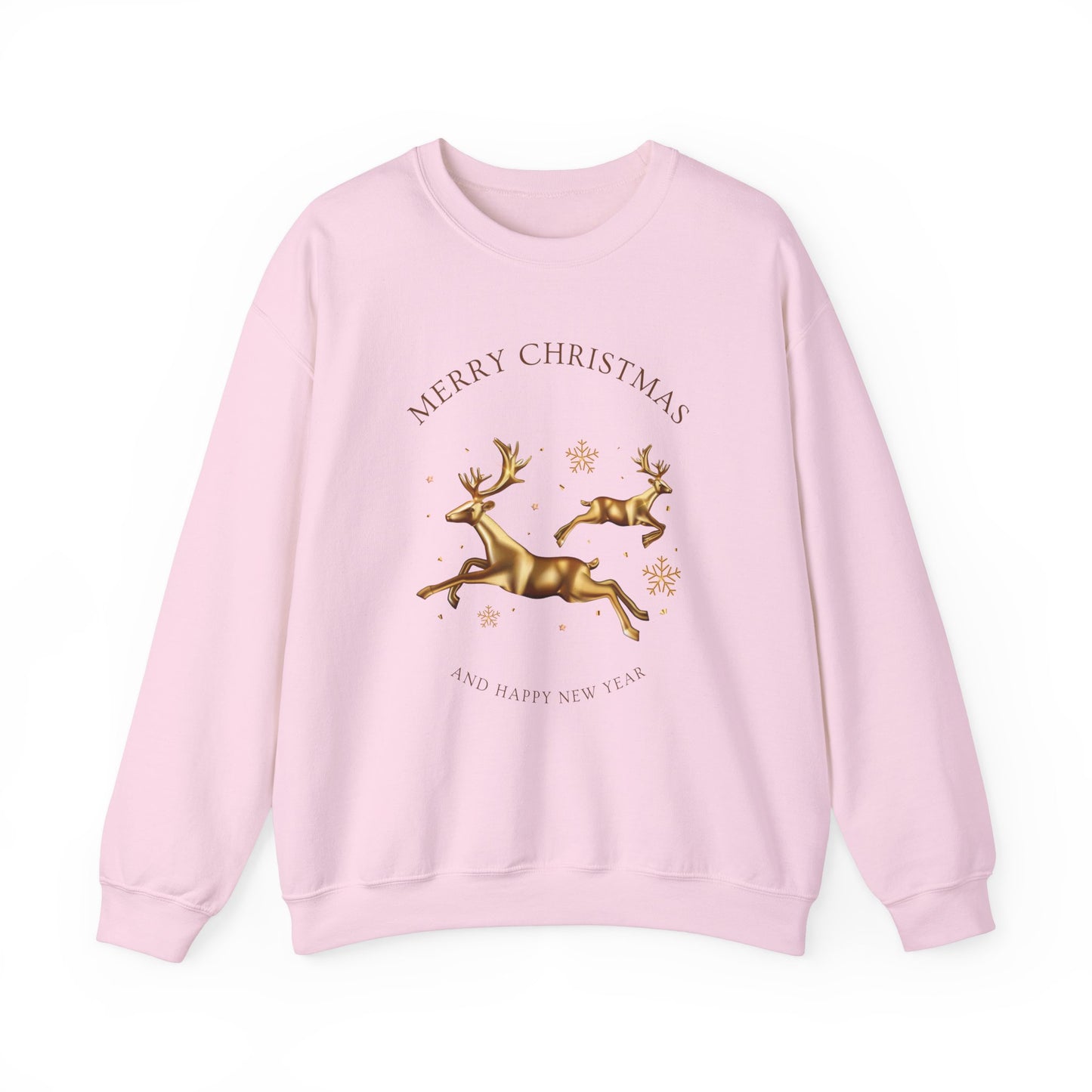 Unisex Heavy Blend Crewneck Sweatshirt Leaping Gold Reindeer 🎄✨ Merry Christmas & Happy New Year