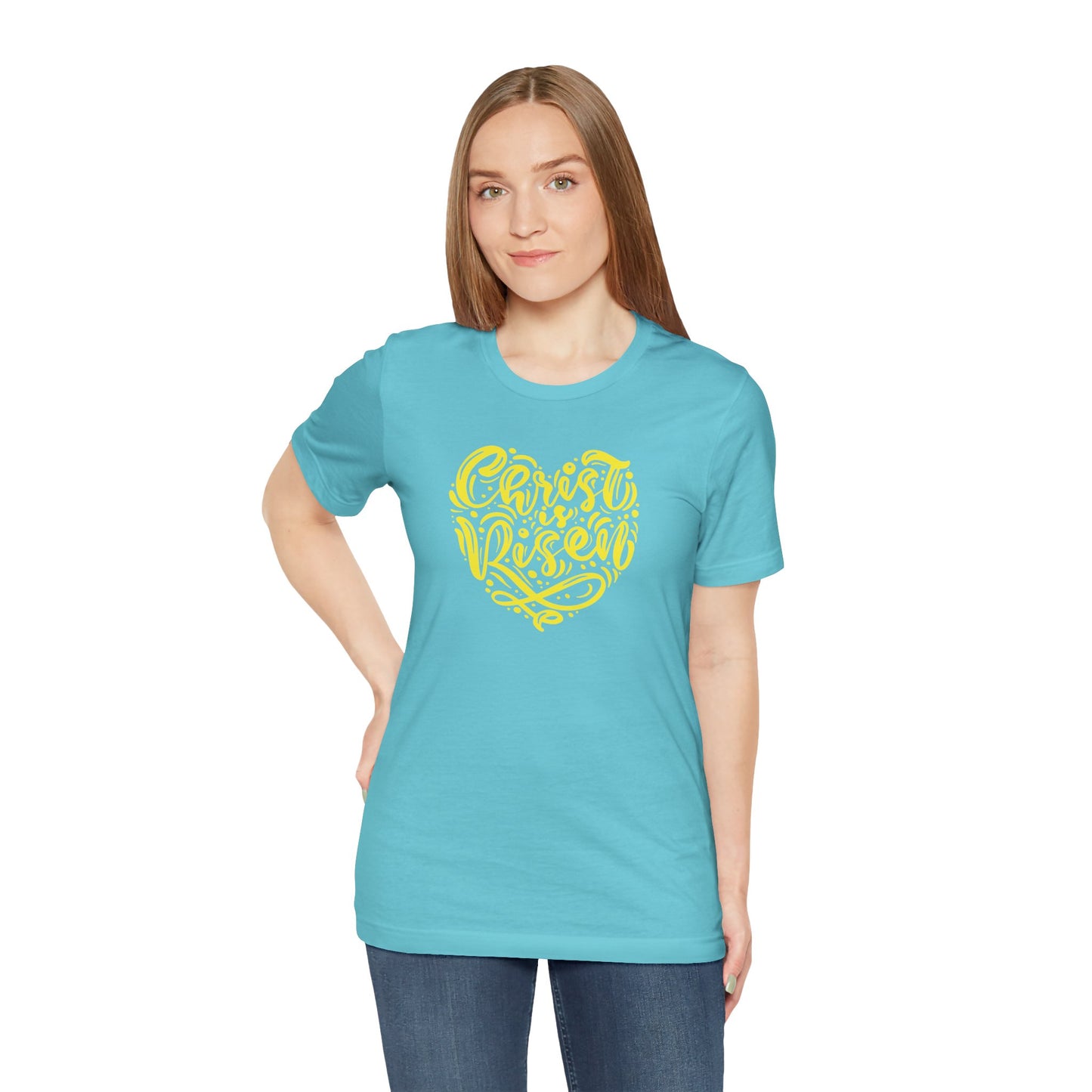 Christ is Risen Heart Shaped Yellow Print Unisex Jersey Short Sleeve Tee