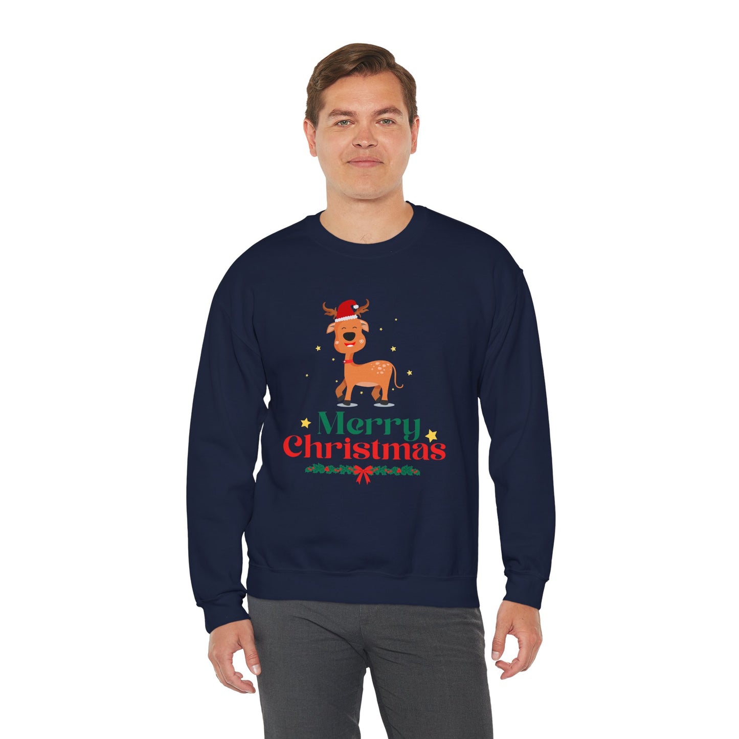 Merry Christmas Reindeer 🎄🦌✨ Unisex Heavy Blend Crewneck Sweatshirt