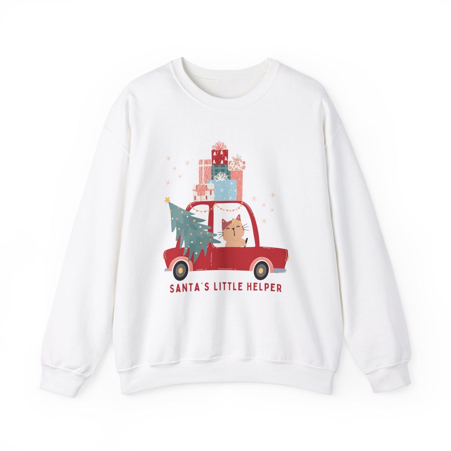 Unisex Heavy Blend Crewneck Sweatshirt Santa's Little Helper Cat Driving 🎄🚗🐱