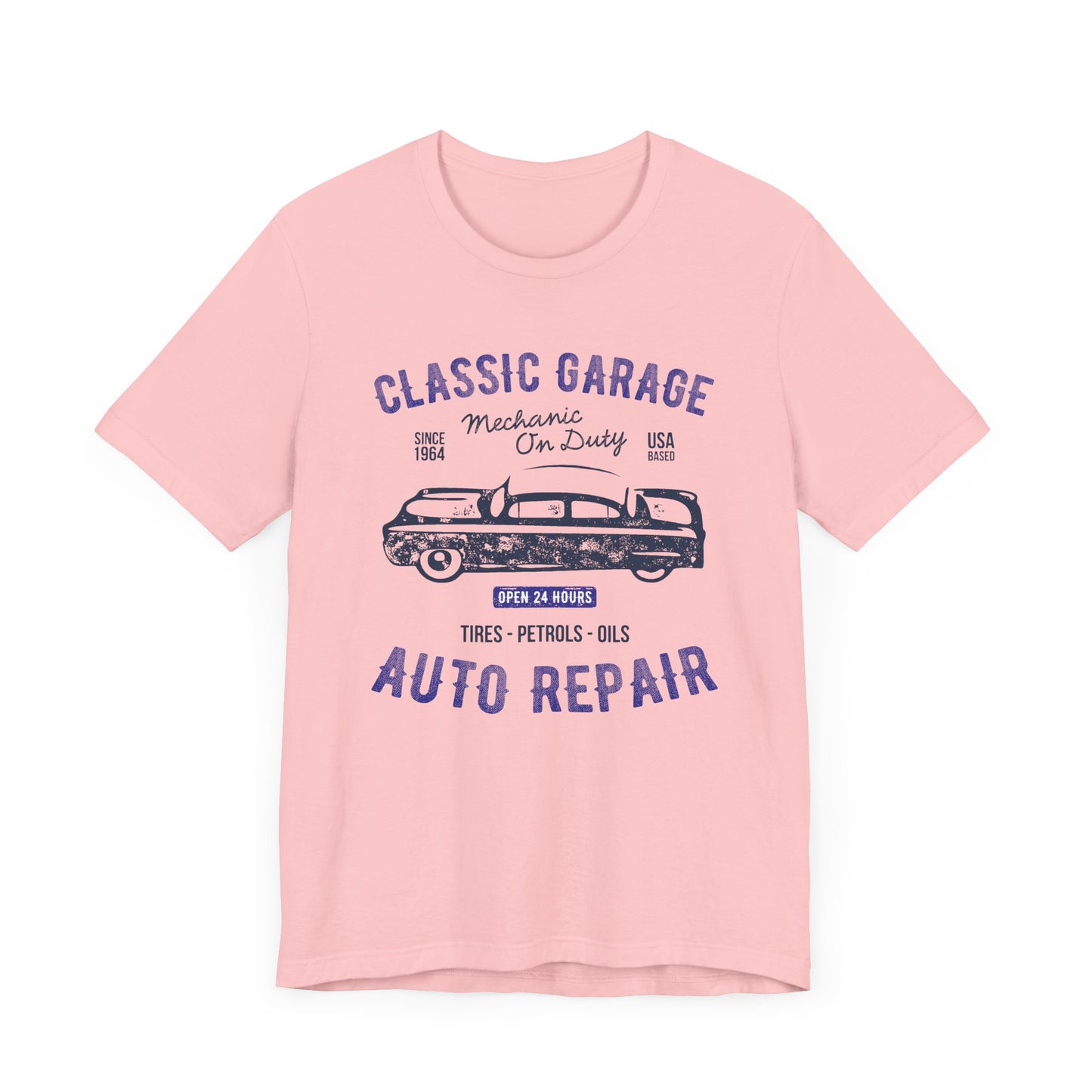 Unisex Jersey Short Sleeve Tee Classic Garage Auto Repair Navy Print