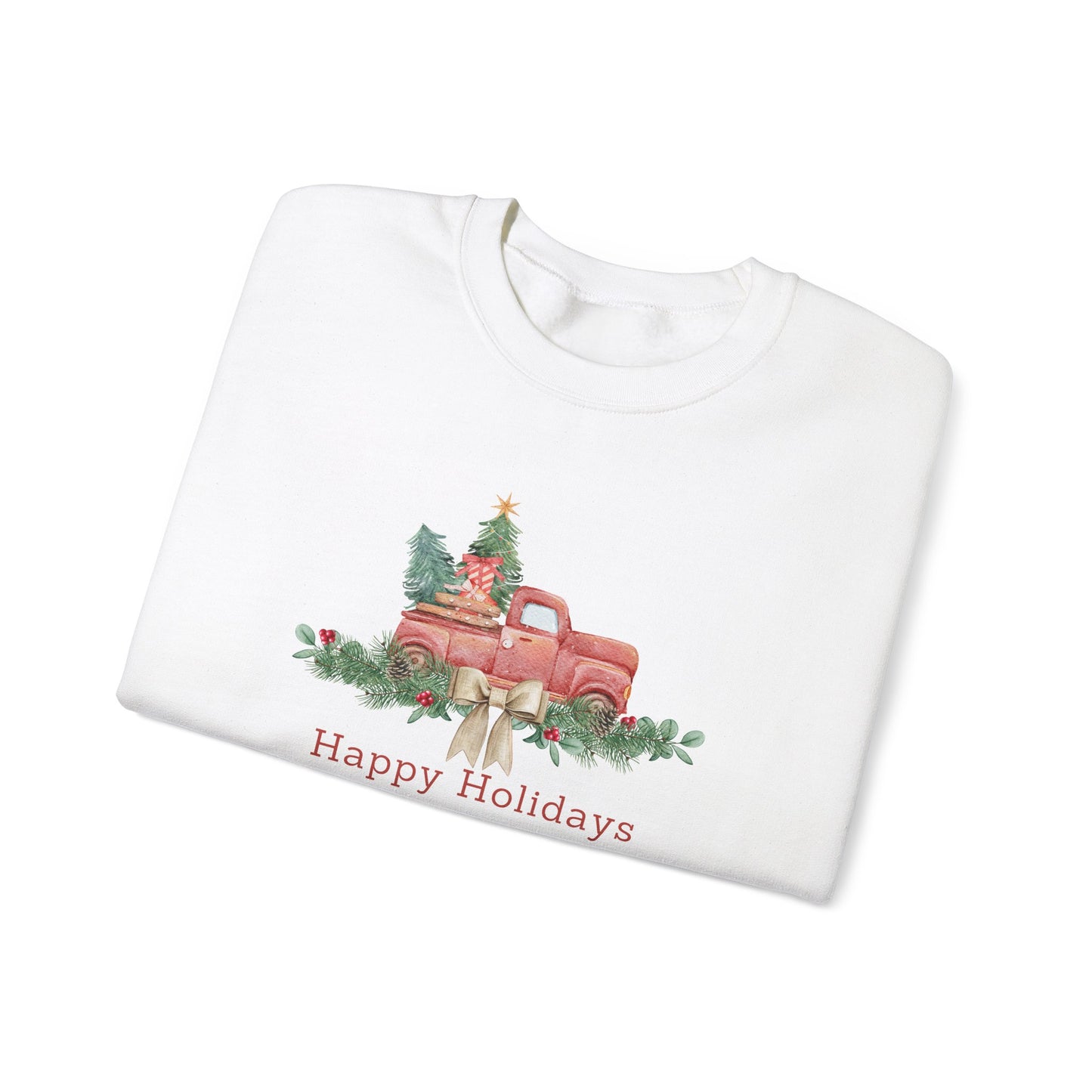 Unisex Heavy Blend Crewneck Sweatshirt Happy Holidays with Red Truck 🎄✨