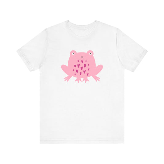 Unisex Jersey Short Sleeve Tee "Lovely Leapin' Frog" Adorable Pink Frog with Hearts