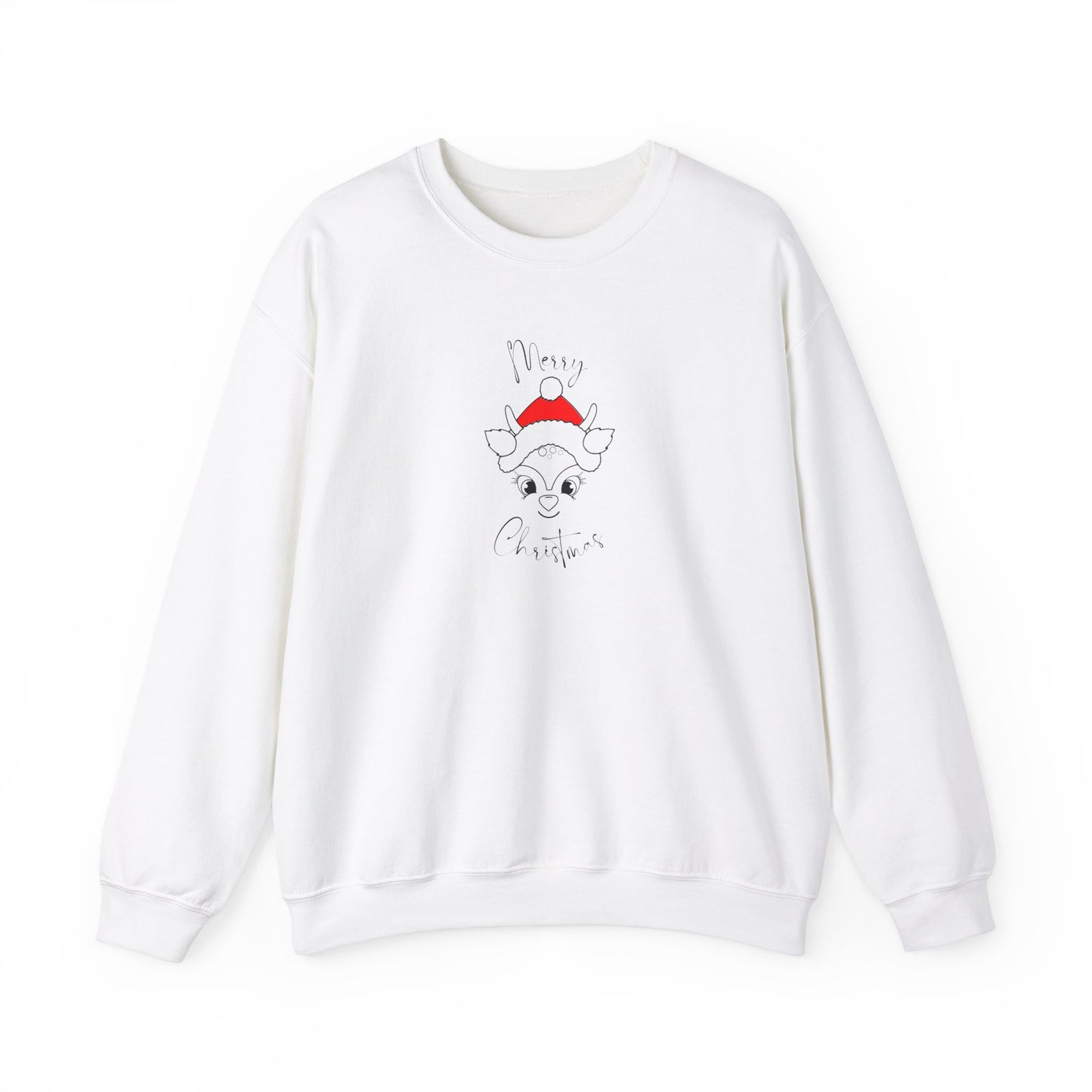 Unisex Heavy Blend Crewneck Sweatshirt Merry Christmas Deer in Santa Hat 🎅🦌✨