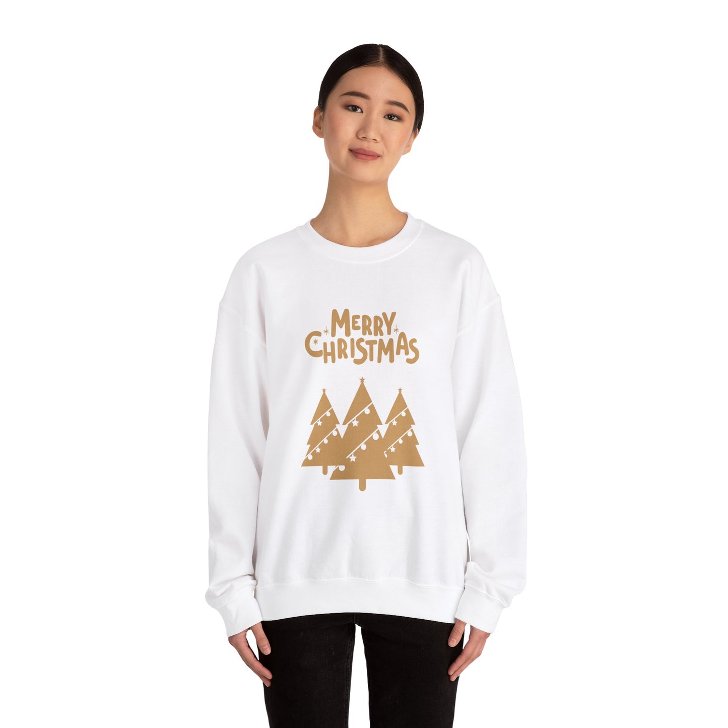 Unisex Heavy Blend Crewneck Sweatshirt Merry Christmas Gold Trees 🎄✨💛