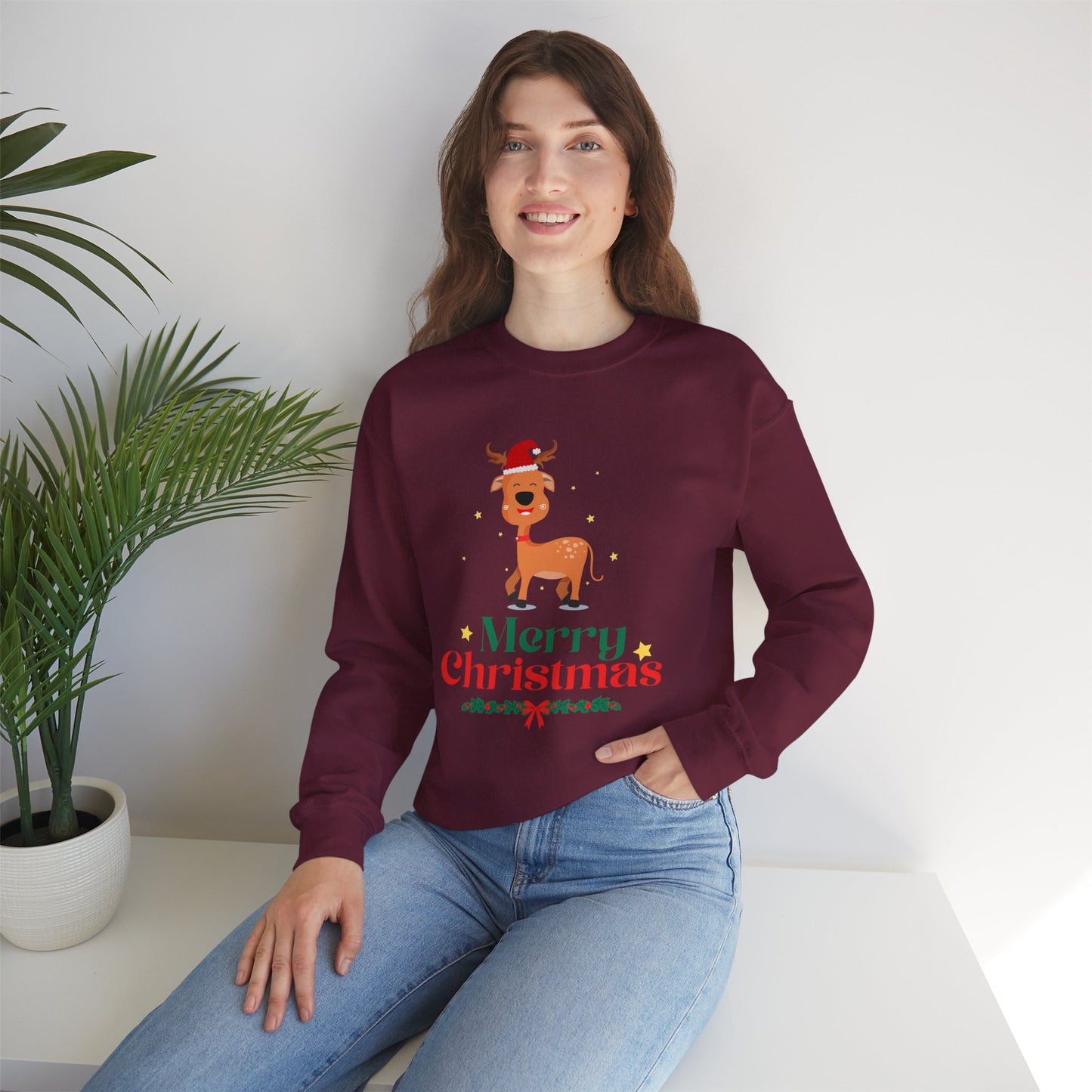 Merry Christmas Reindeer 🎄🦌✨ Unisex Heavy Blend Crewneck Sweatshirt