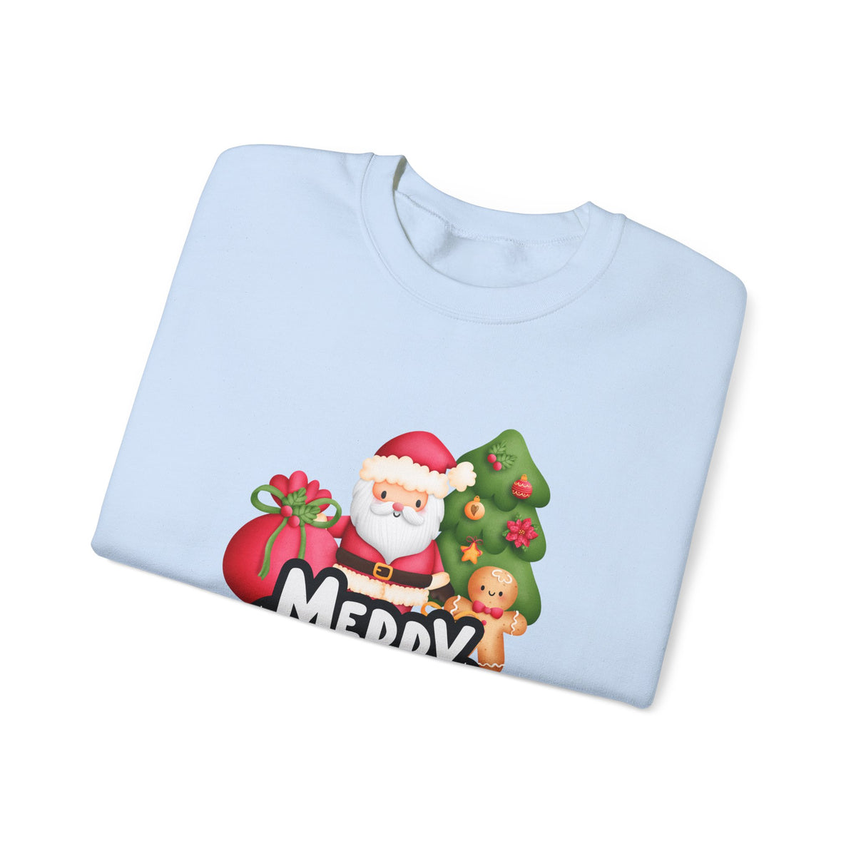 Unisex Heavy Blend Crewneck Sweatshirt  Merry Christmas with Santa & Gingerbread Man 🎅🍪✨