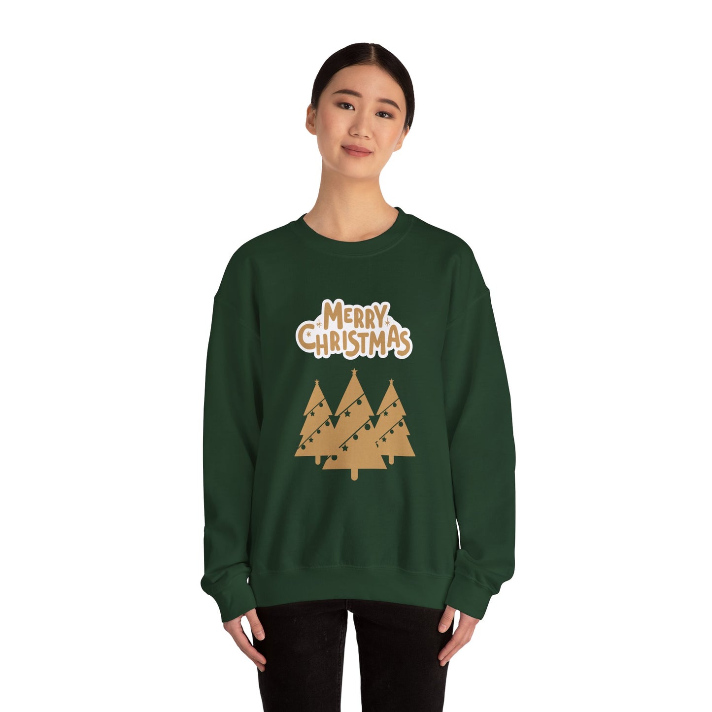 Unisex Heavy Blend Crewneck Sweatshirt Merry Christmas Gold Trees 🎄✨💛