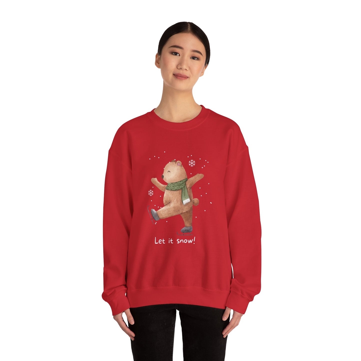 Unisex Heavy Blend Crewneck Sweatshirt Let It Snow Teddy Bear Ice Skating ❄️🐻