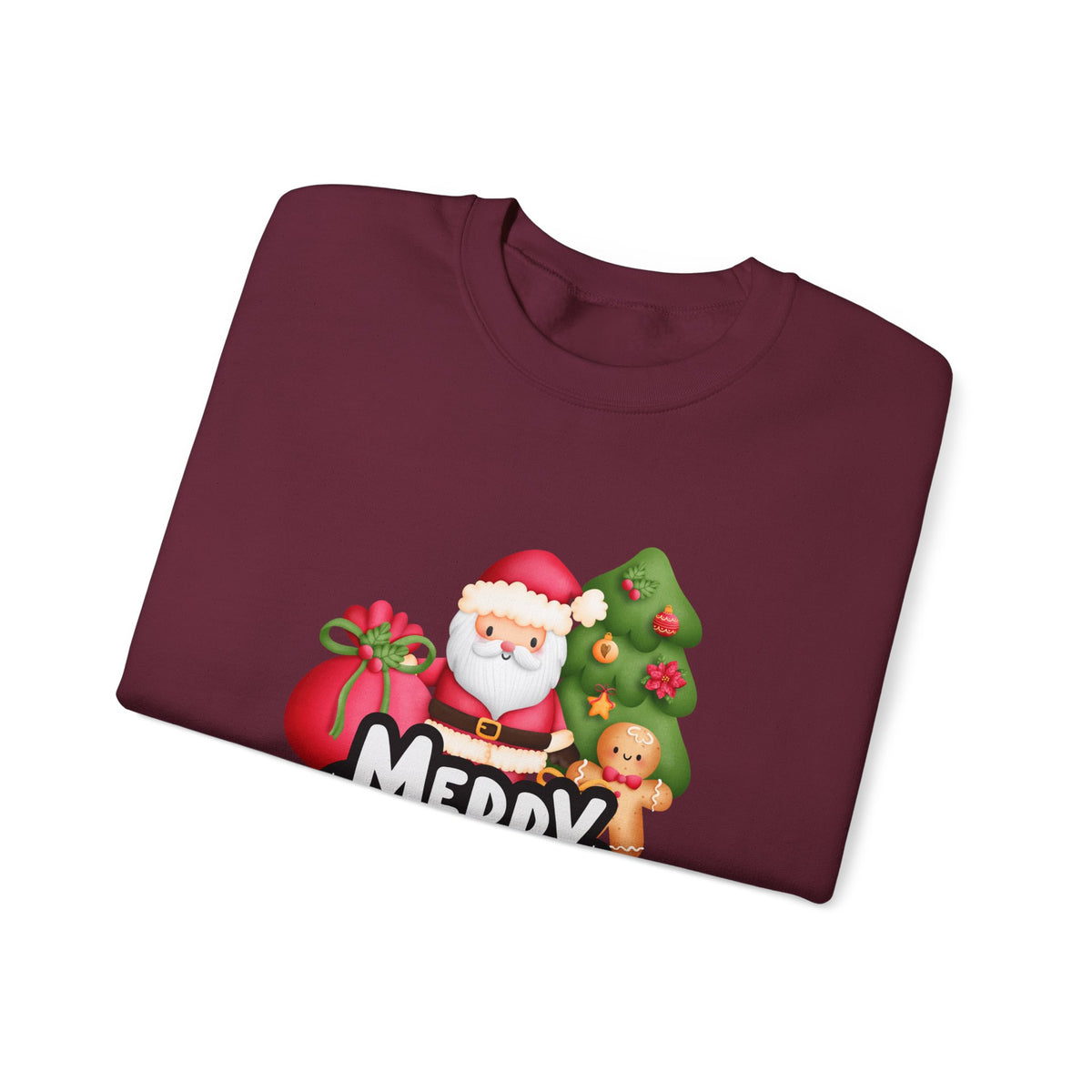 Unisex Heavy Blend Crewneck Sweatshirt  Merry Christmas with Santa & Gingerbread Man 🎅🍪✨