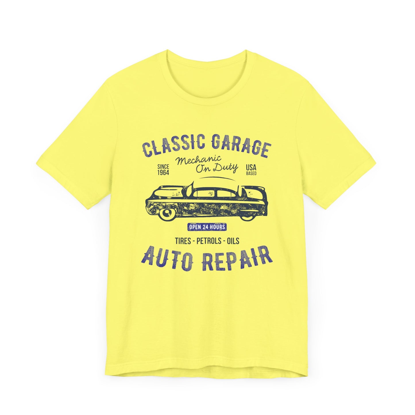 Unisex Jersey Short Sleeve Tee Classic Garage Auto Repair Navy Print