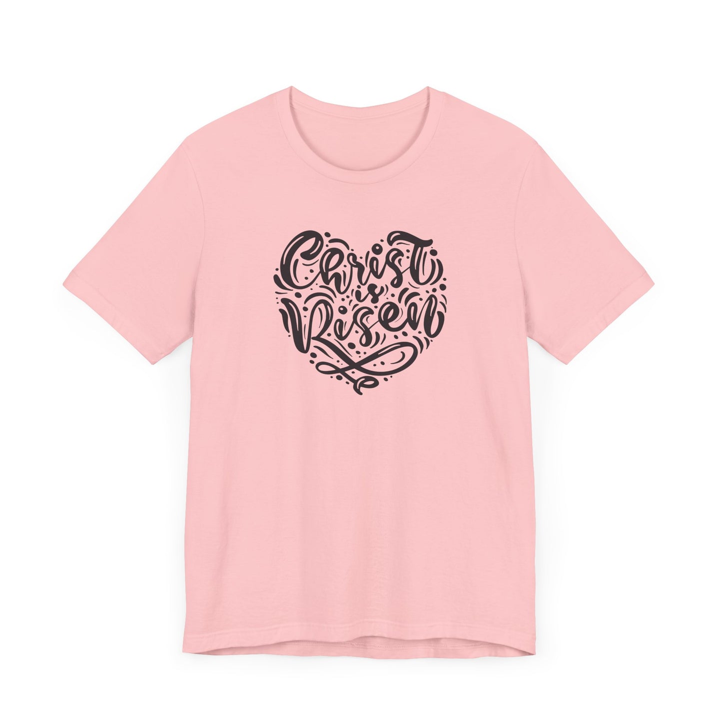 Unisex Jersey Short Sleeve Tee Easter 'Christ is Risen' Heart Shaped Black Print