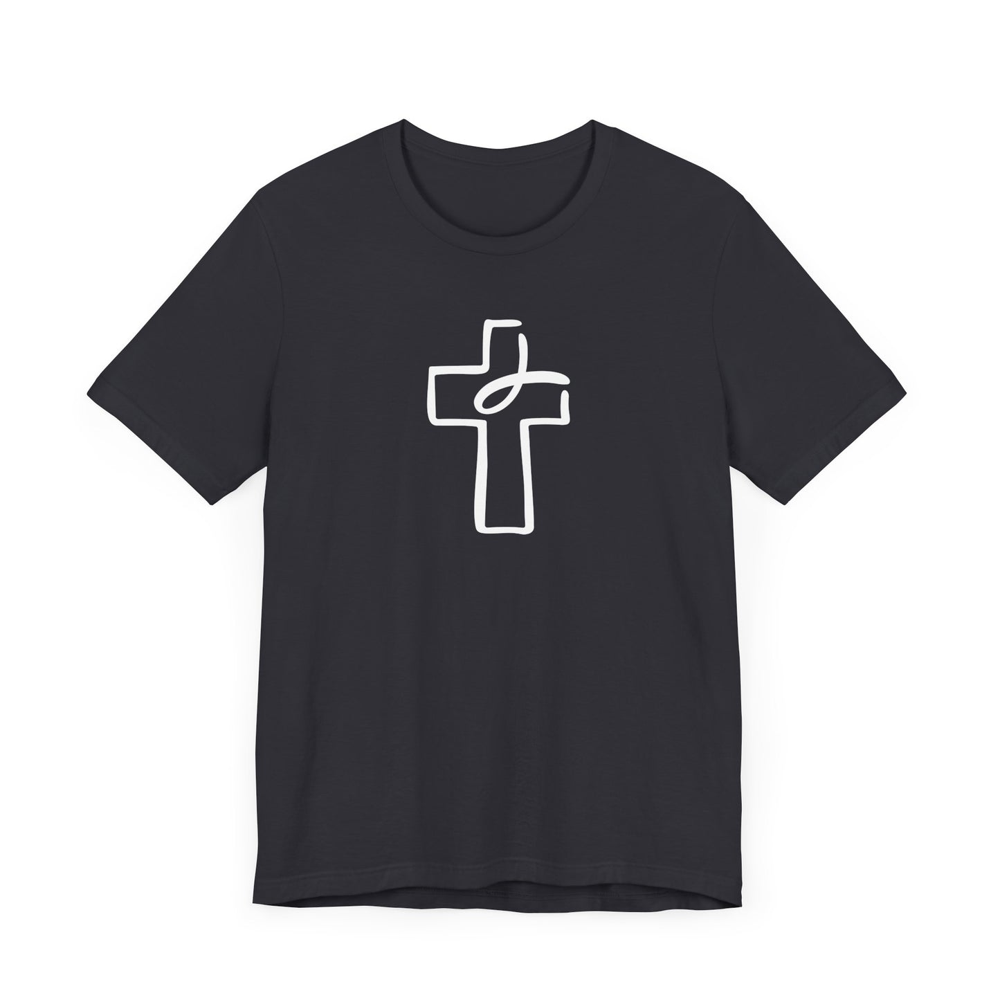 Crucifix Ichthys "Jesus Fish" White Print Unisex Jersey Short Sleeve Tee