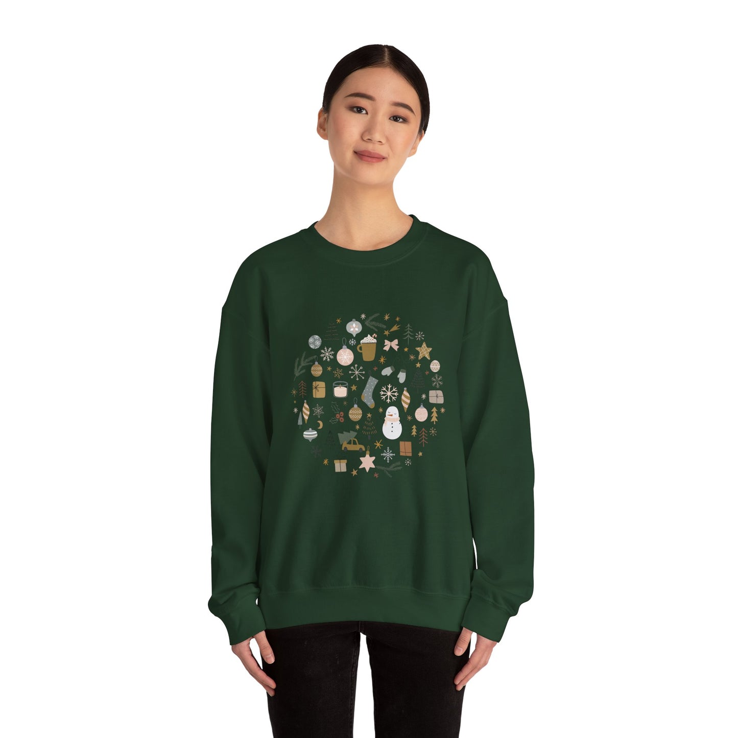 Unisex Heavy Blend Crewneck Sweatshirt Festive Holiday Round Collage 🎄☃️❄️