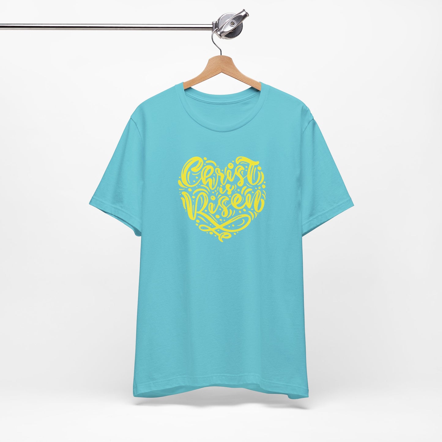 Christ is Risen Heart Shaped Yellow Print Unisex Jersey Short Sleeve Tee