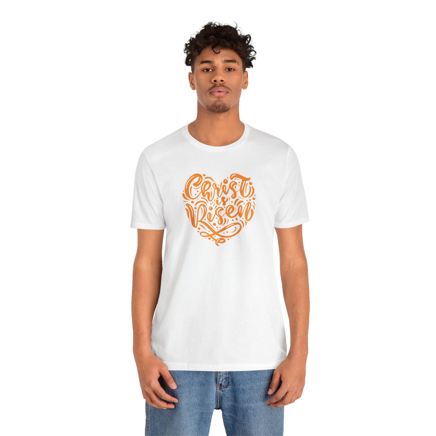 Christ is Risen Heart Shaped Orange Print Unisex Jersey Short Sleeve Tee