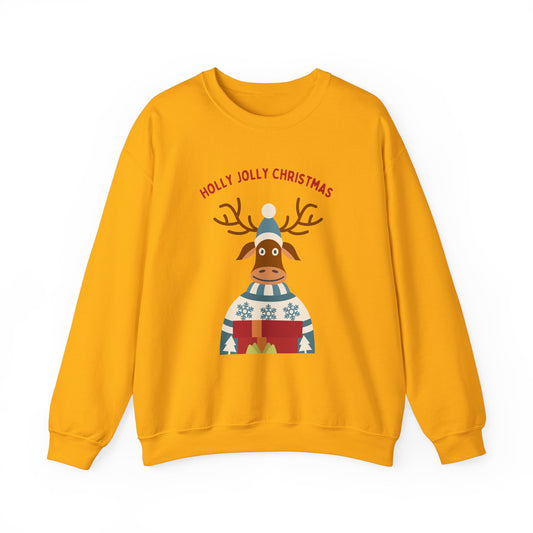 Unisex Heavy Blend Crewneck Sweatshirt Holly Jolly Christmas Reindeer 🎄🦌🎁