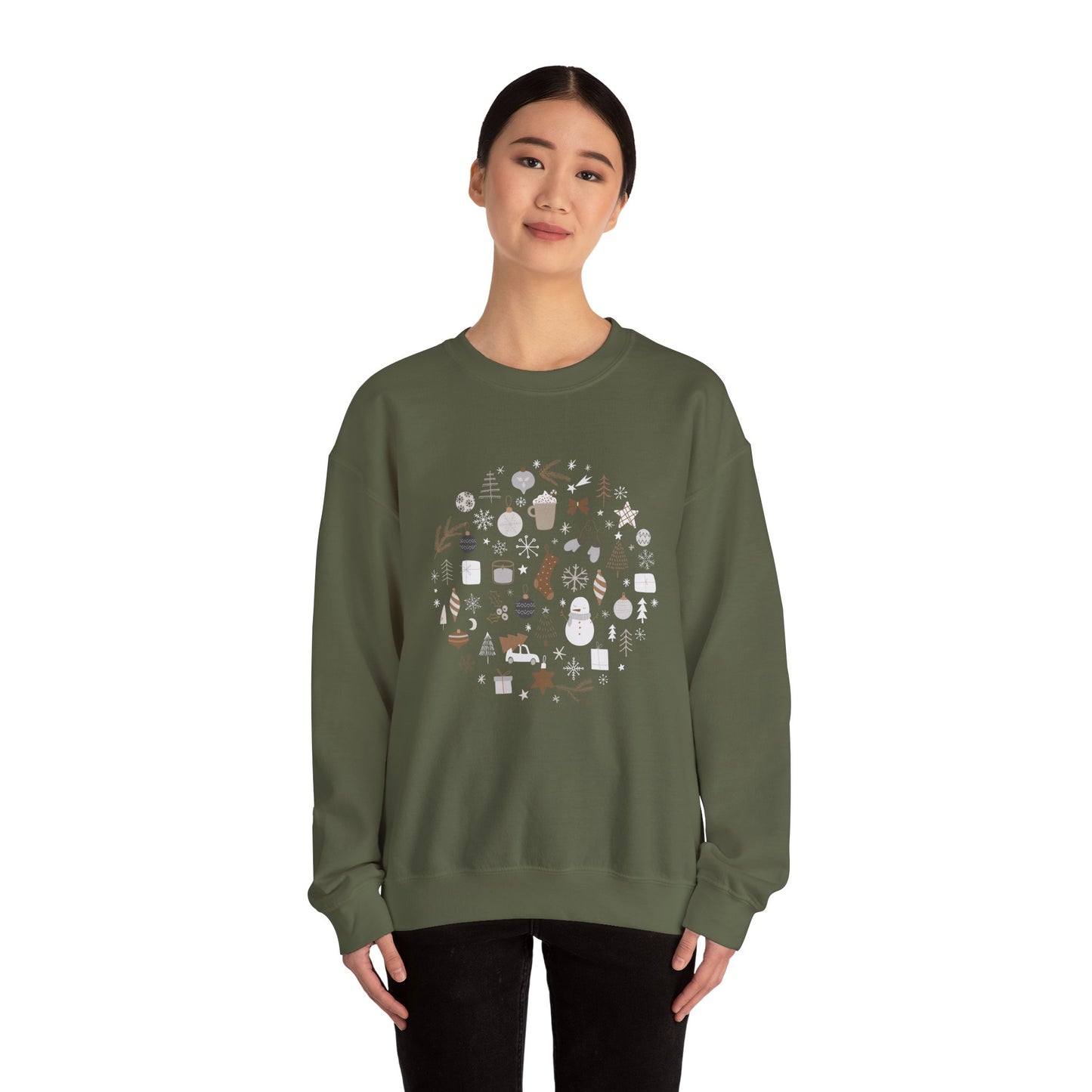 Unisex Heavy Blend Crewneck Sweatshirt Festive Holiday Round Collage 🎄☃️❄️