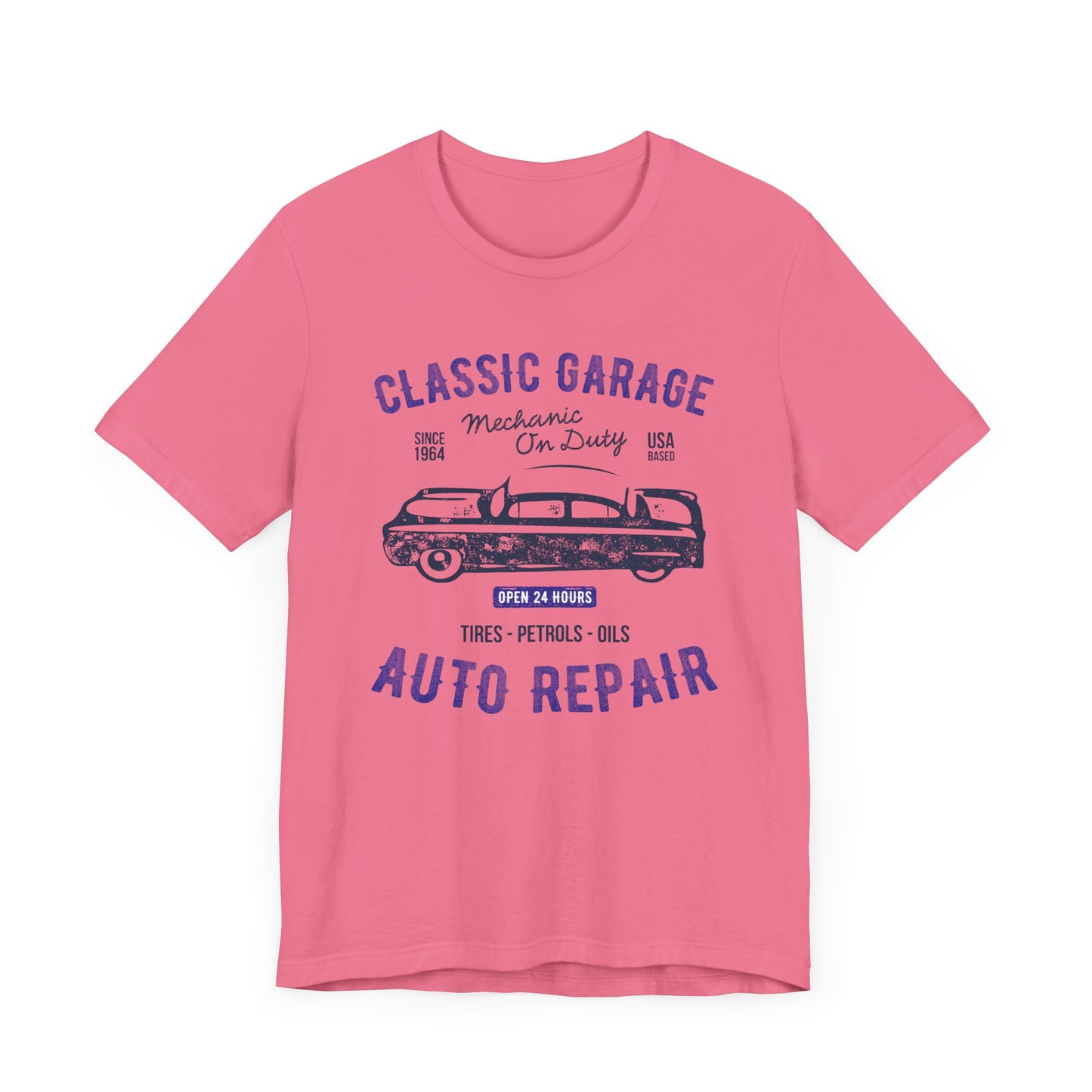 Unisex Jersey Short Sleeve Tee Classic Garage Auto Repair Navy Print