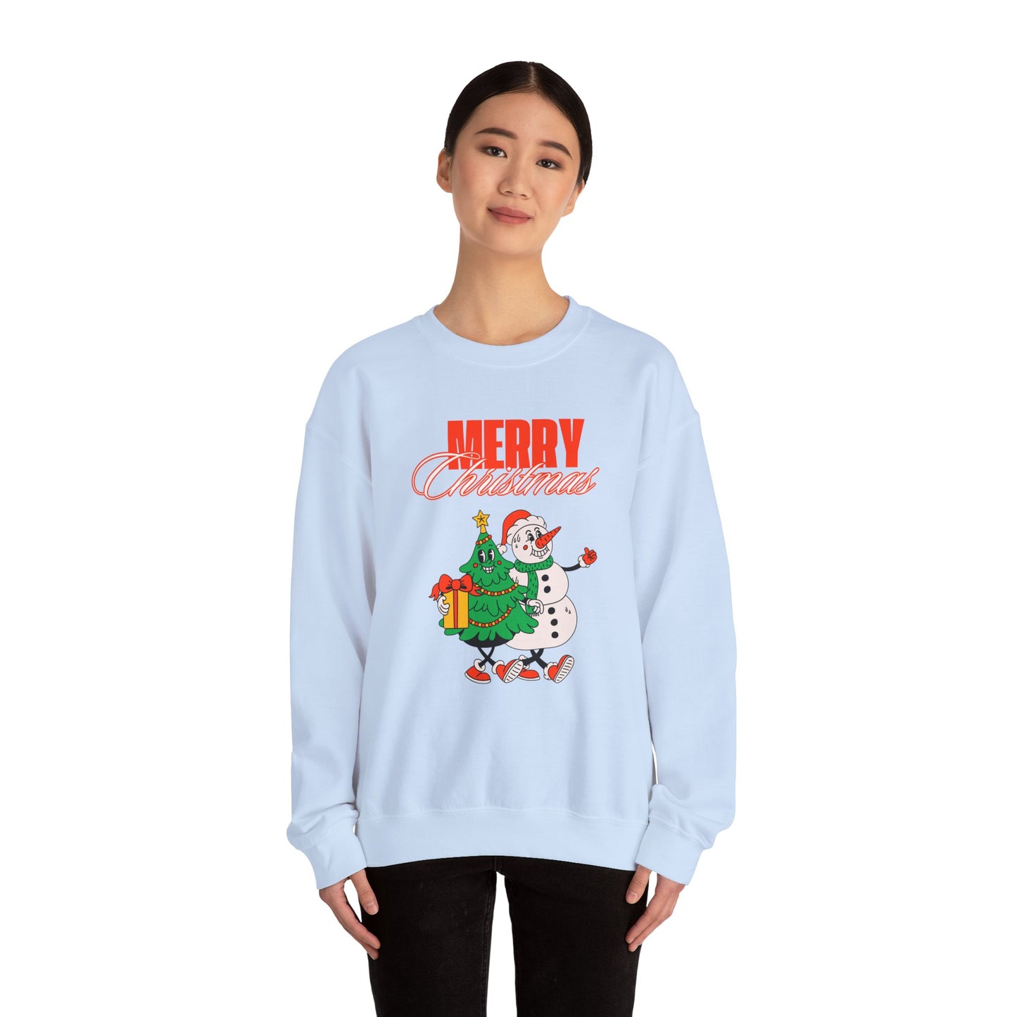 Unisex Heavy Blend Crewneck Sweatshirt Merry Christmas with Snowman & Tree 🎄☃️✨