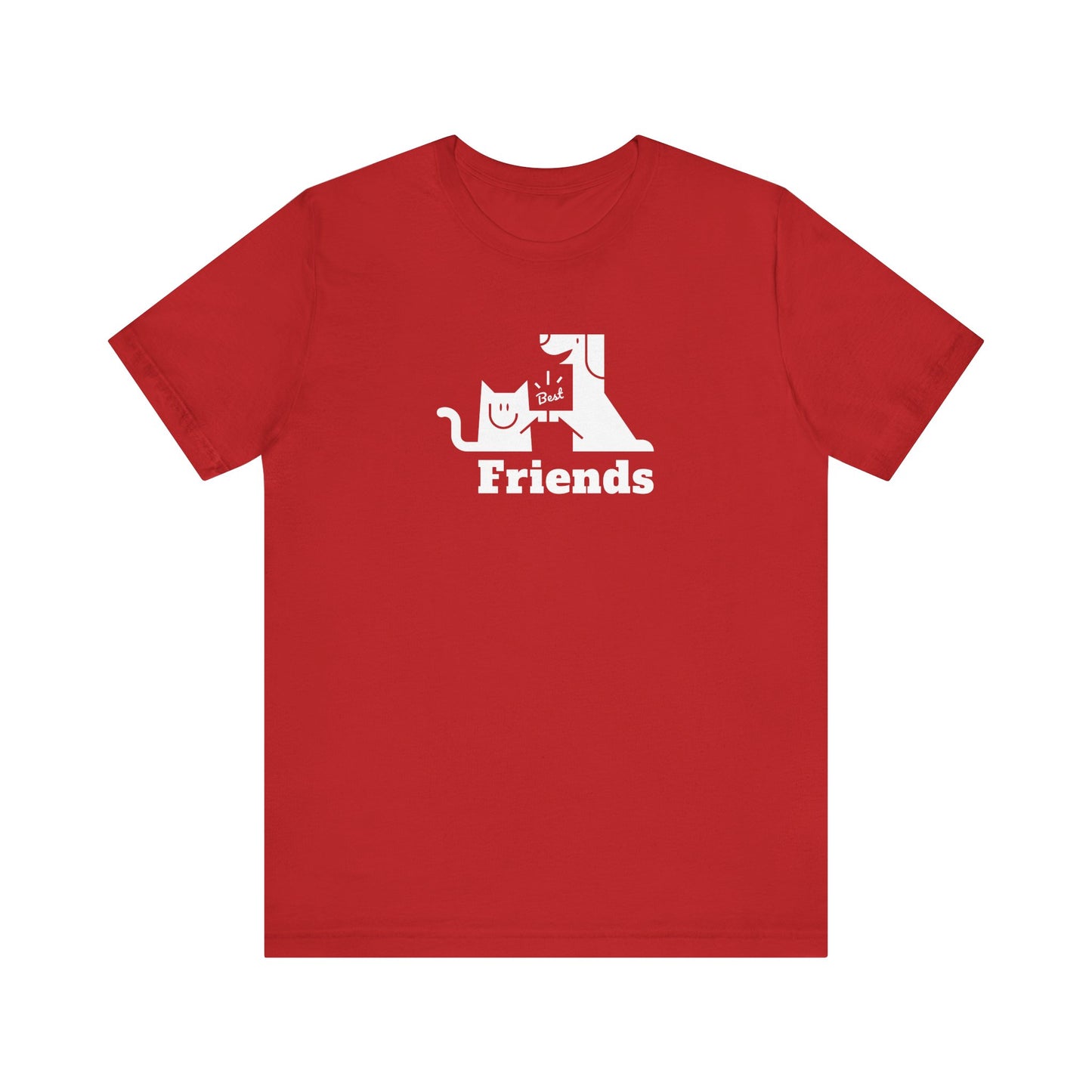 Cat & Dog Hi-5 Each Other Best Friends White Print Unisex Jersey Short Sleeve Tee