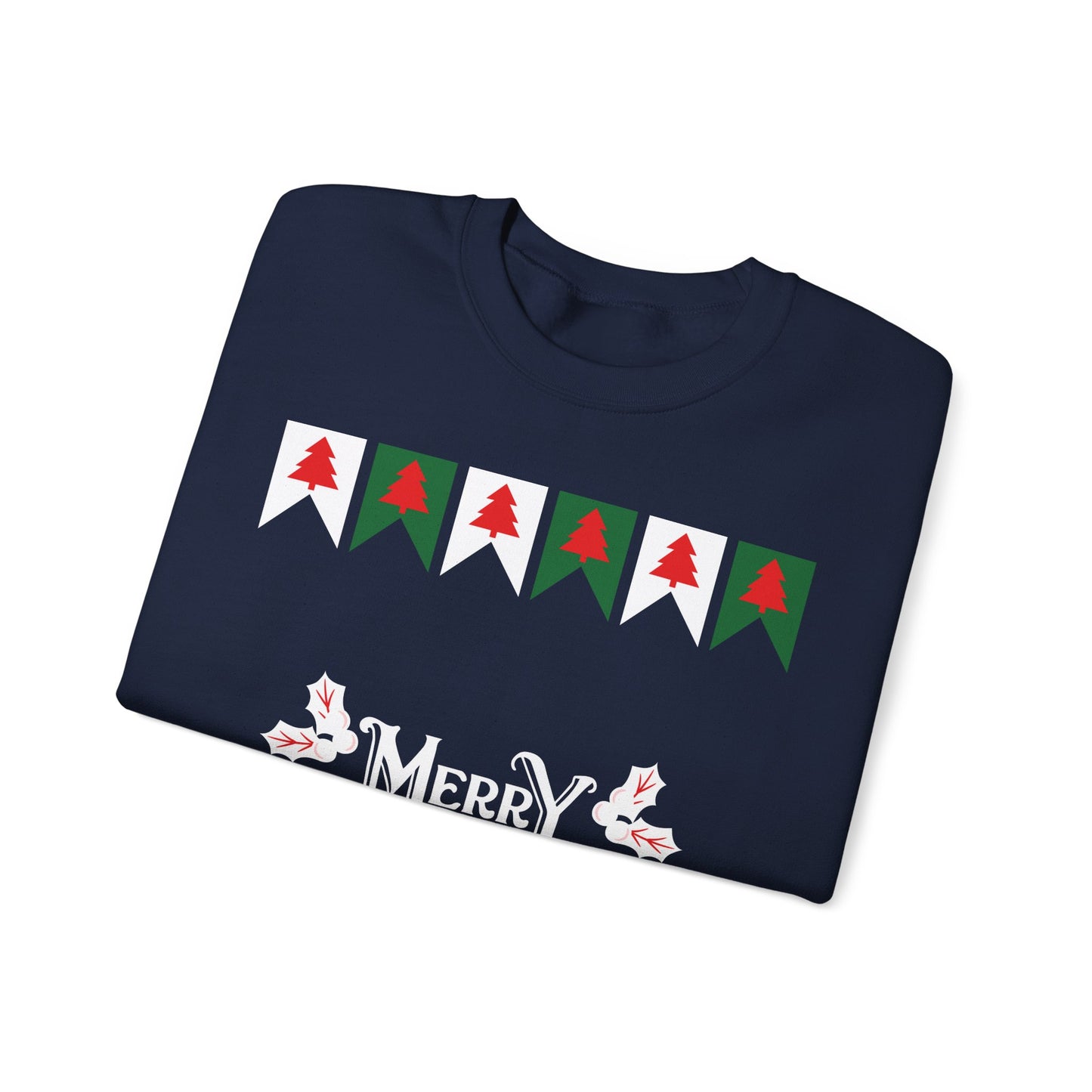 Unisex Heavy Blend Crewneck Sweatshirt Merry Christmas with Tree Border 🎄✨