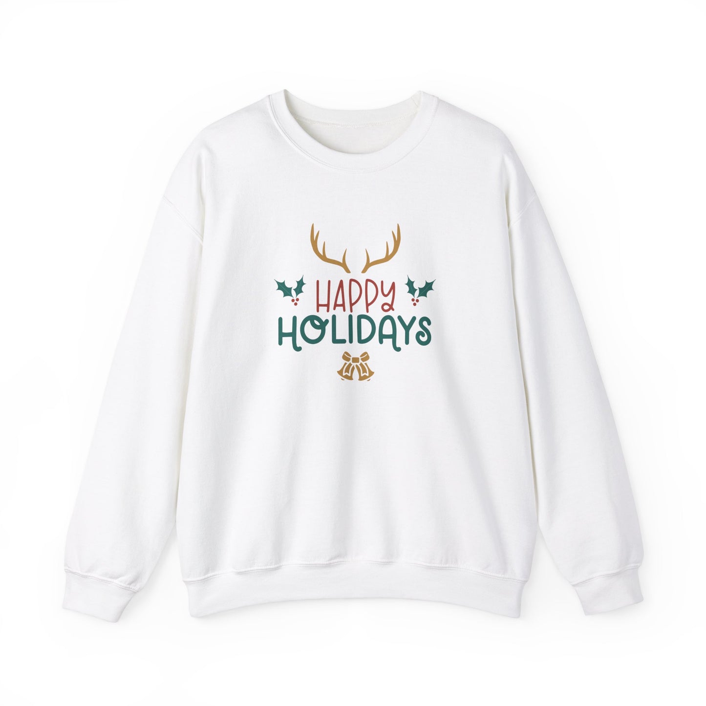 Unisex Heavy Blend Crewneck Sweatshirt Happy Holidays with Reindeer Antlers 🎄🔔✨