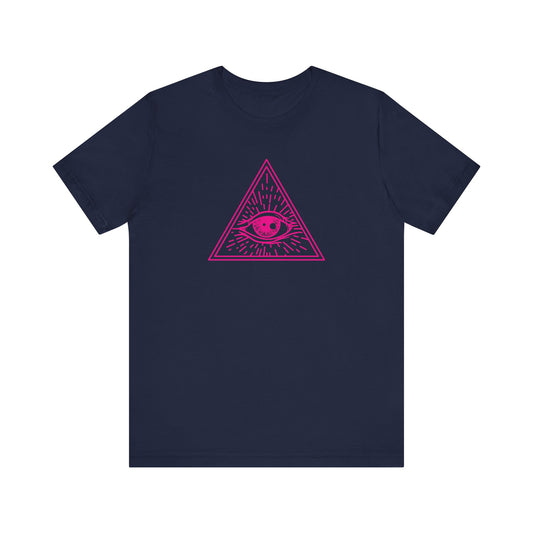 Unisex Jersey Short Sleeve Tee "Eye of Providence" All Seeing Eye Pink Print