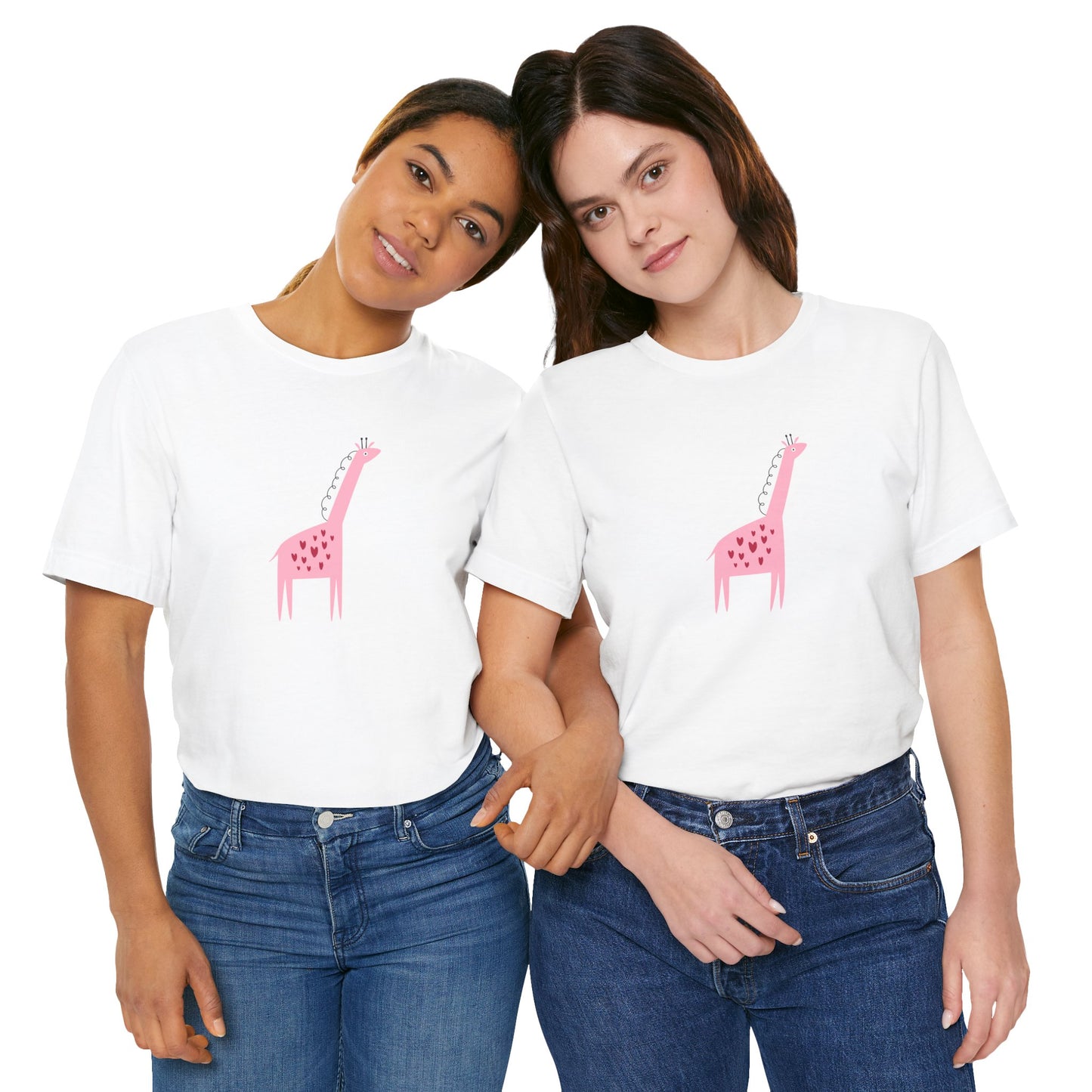 Adorable Pink Giraffe with Hearts Unisex Jersey Short Sleeve Tee
