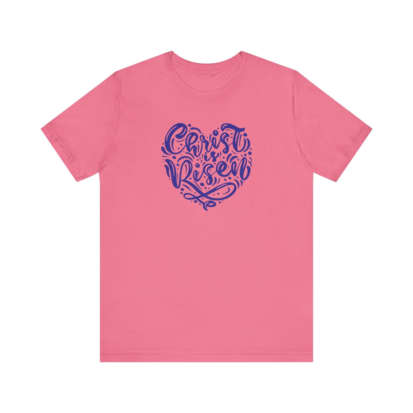 Unisex Jersey Short Sleeve Tee Easter 'Christ is Risen' Heart Shaped Navy Print