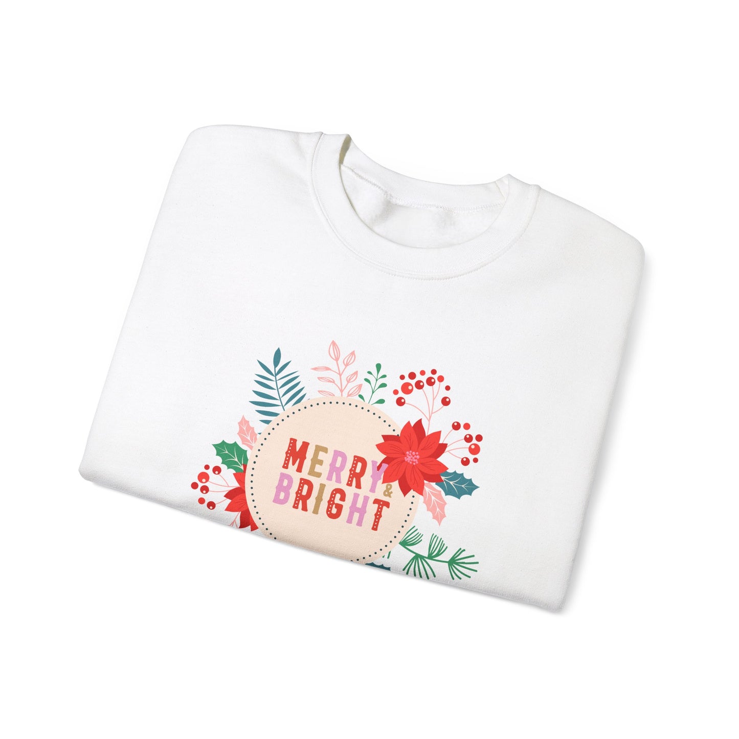 Unisex Heavy Blend Crewneck Sweatshirt Merry & Bright with Floral Arrangement 🌸✨