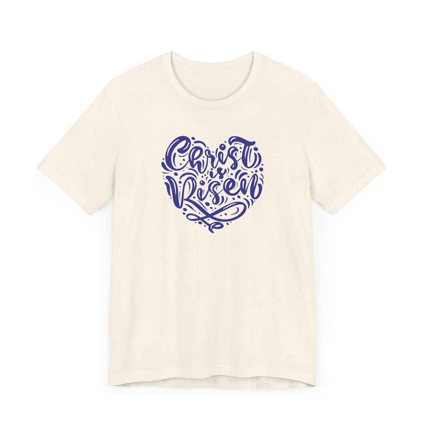 Unisex Jersey Short Sleeve Tee Easter 'Christ is Risen' Heart Shaped Navy Print